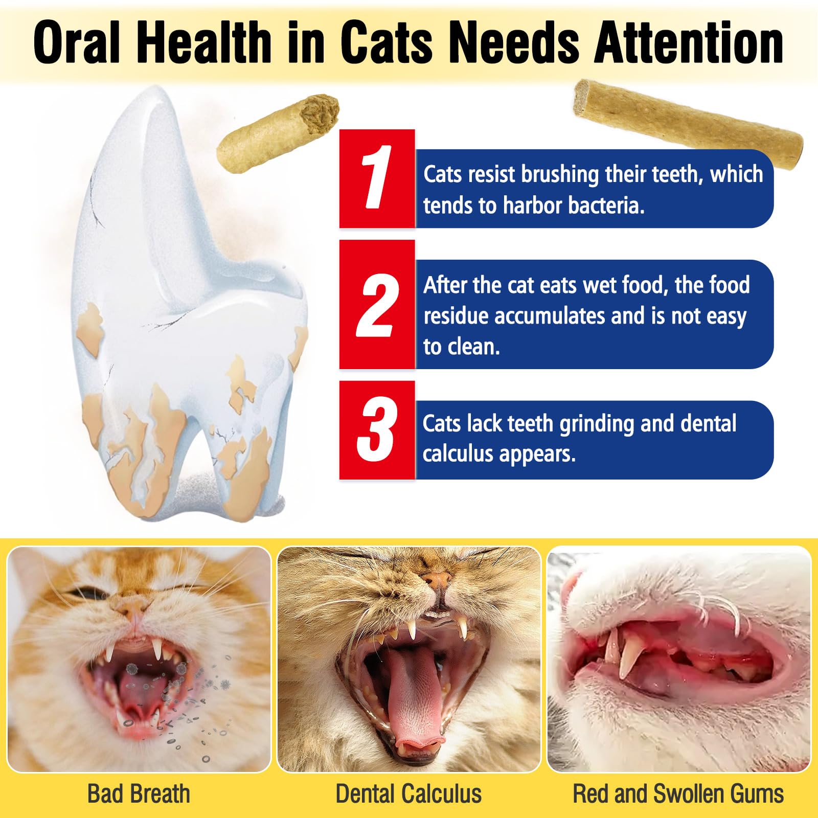 30g Freezed Dried Cat Dental Treats Egg Yolk Flavor, Cat Chew Stick for Freshens Breath and Reduce Tartar, Feline Teething Sticks Cats Treats Snack - image 2