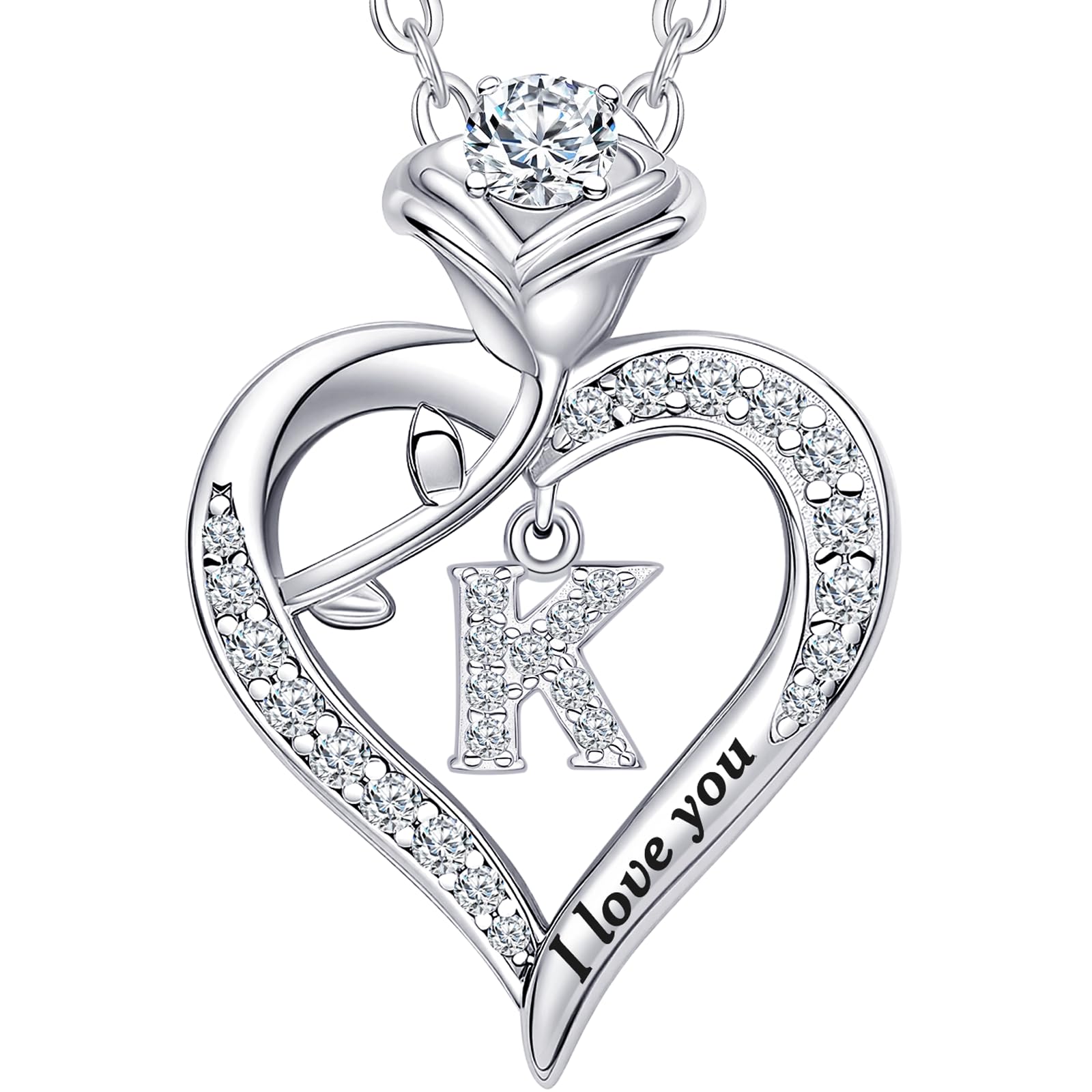 Rose Heart Engraved Moissanite Necklace