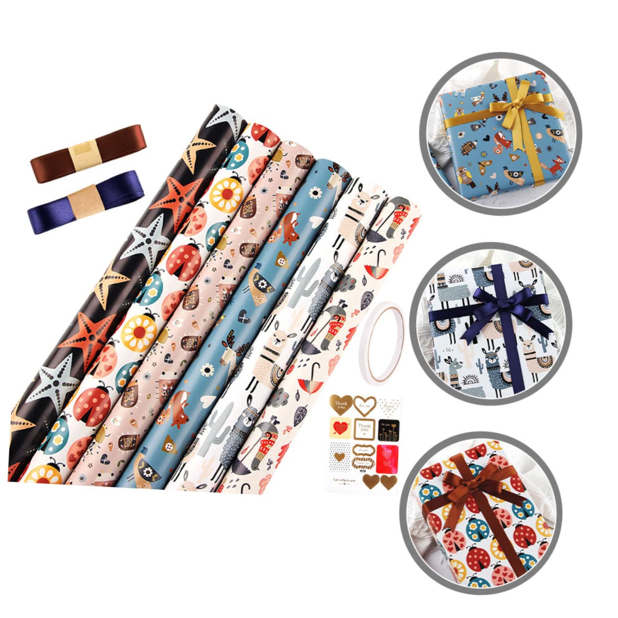 Healeved 4sätze Geschenkpapier Mit Cartoon-mustern Für Geburtstags Und Feiertagsverpackungen Bunte Kreative Geschenkverpackung Für Diy-projekte Bögen Verschiedenen Designs