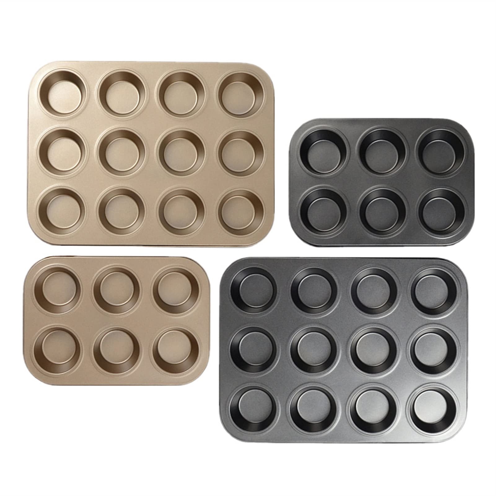 Molde para Muffins de 4, 6 o 12 cavidades, Molde Redondo para Huevos, Bandeja Antiadherente para Hornear，Balck 12