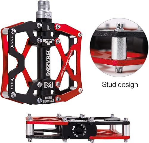 Vista 77 de MZYRH Pedales de bicicleta de montaña, ultrarresistentes, coloridos mecanizados CNC, 9/16 pulgadas, sellados con 3 pedales de rodamiento Rodamientos