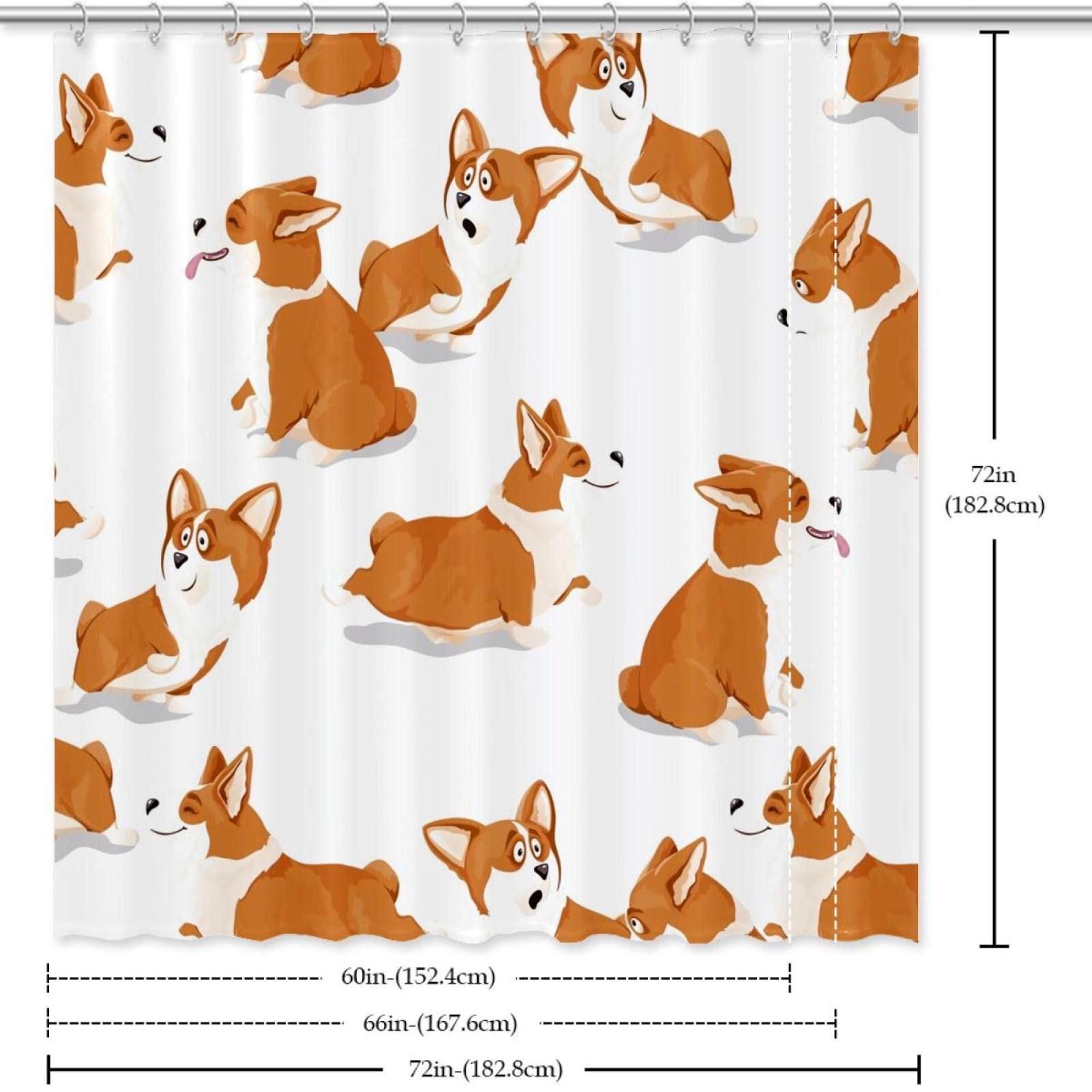 Yookeb Lustiger Hunde-Duschvorhang – Corgi & Bulldogge Design, Wasserdicht (152 X 180 Cm)