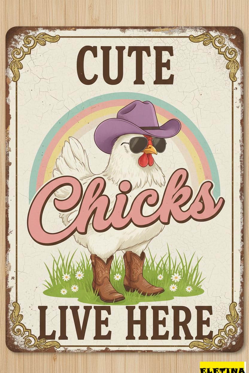 Personalized Sign for Man Cave Chicken Coop Decor Cute Chick Live Here Vintage Metal Tin Chicken Lovers Farmers Home Farm Fence Garden Yard Patio Outdoor 8x12in Private Property Decorative