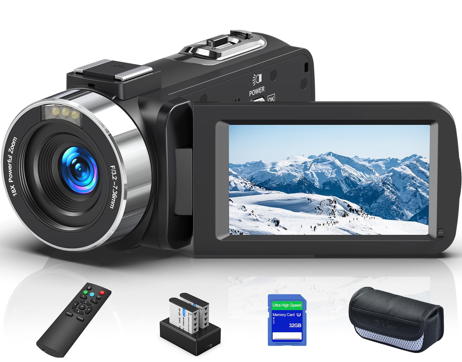 8K Camcorder 64MP Video Camera YouTube Vlogging Camera IR Night Vision WiFi 18X Digital Zoom Webcam 3.0”Touch Screen Camcorders with Microphone, 32G SD Card, Remote Control and 2 Batteries