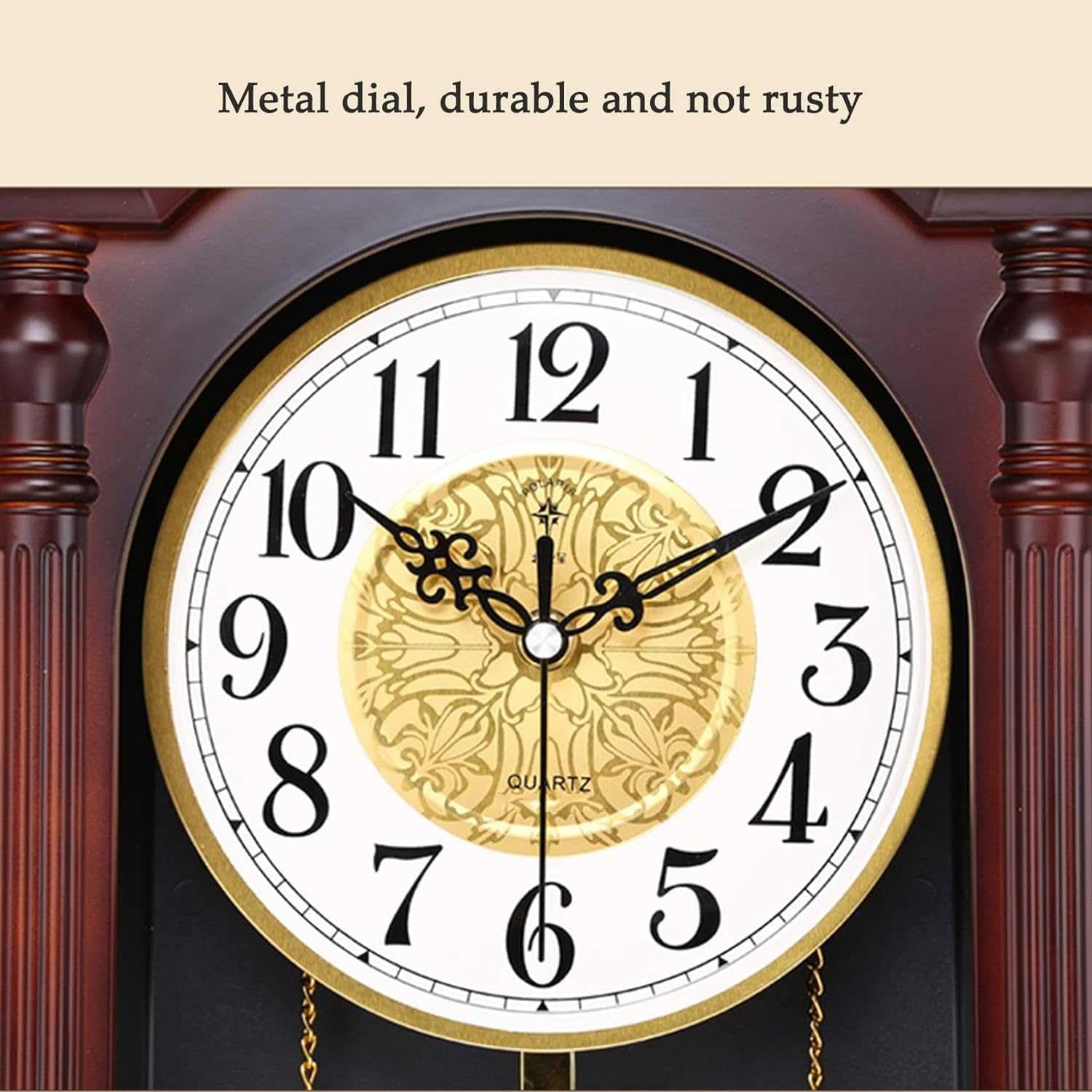 Wanduhr, Traditionelle Pendel-Wanduhr mit Schlagwerk – 66 cm große, stille Großvater-Holzuhr in Braun, Klassische Heimdekoration(B)