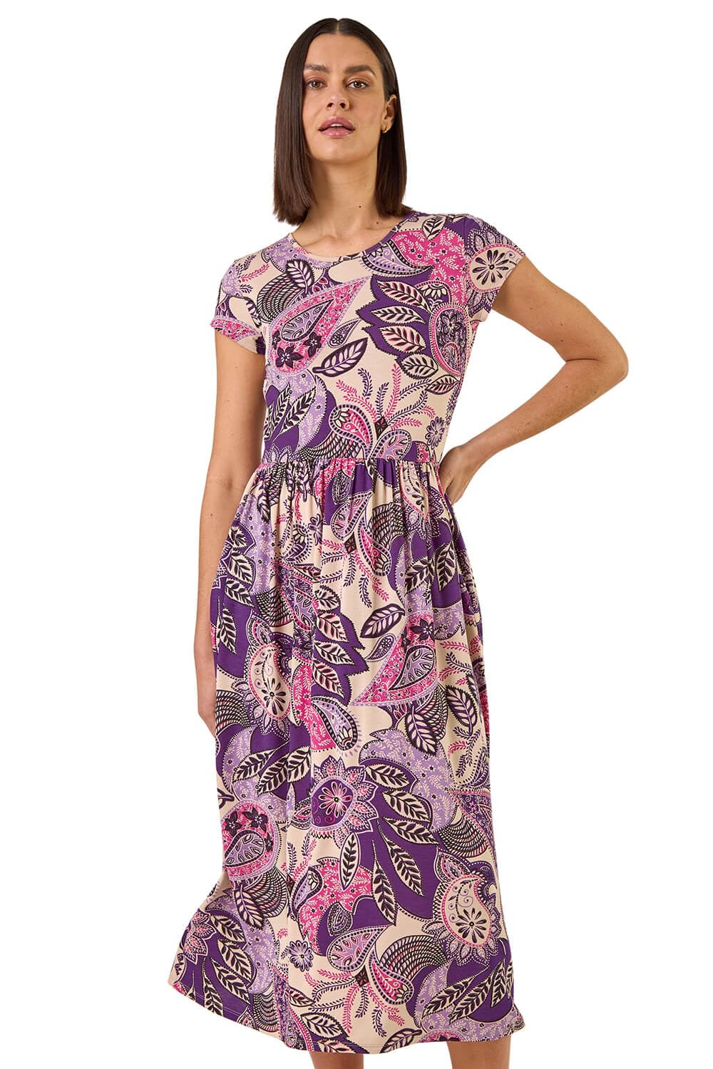 Roman - Women's Midi Dress - Short Sleeve - Purple - Size 10