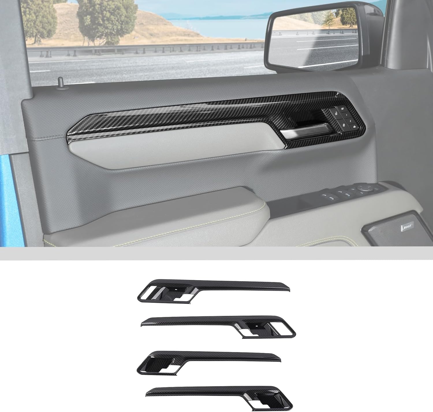 JWWY Inner Door Handle Grab Handle Cover Bezel Trim for 2022-2024+Chevy Silverado GMC Sierra Interior Accessories Carbon Fiber