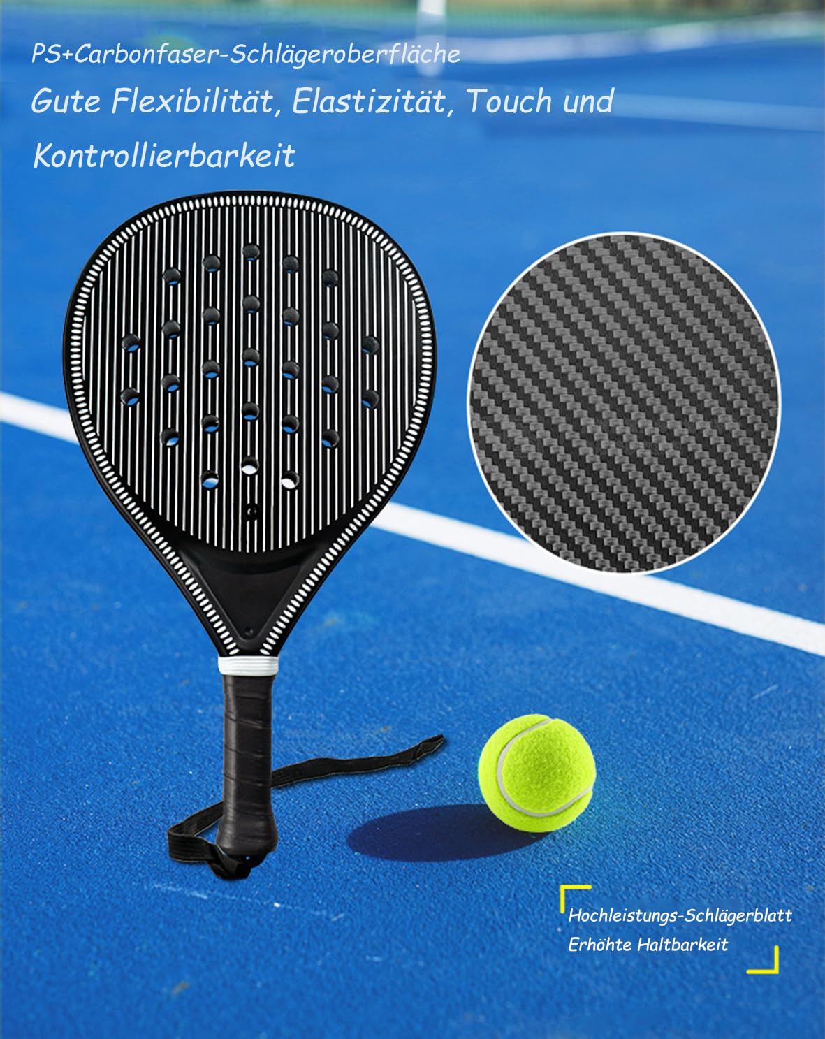 Padel Tennis Schläger Set in schwarz – Komplettset für Anfänger & Profis – ABS-Material für langlebige Stabilität & optimale Schockabsorption – Mit praktischer Transporttasche