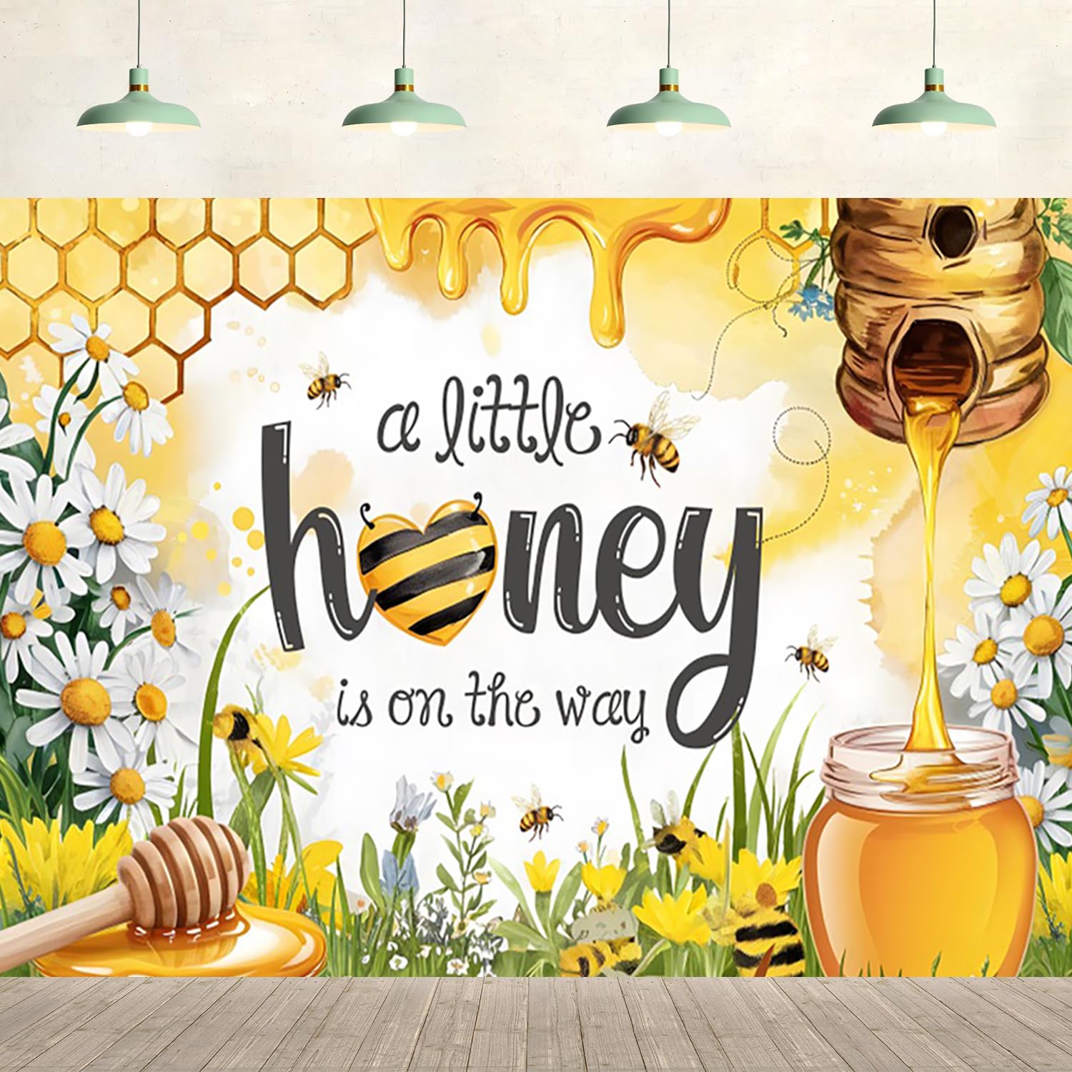 7x5ft Baby Shower Bee Backdrop a Little Honey is on The Way Wildflower Honey Yellow Background Baby Shower Party Supplies Kids Children Portrait Photo