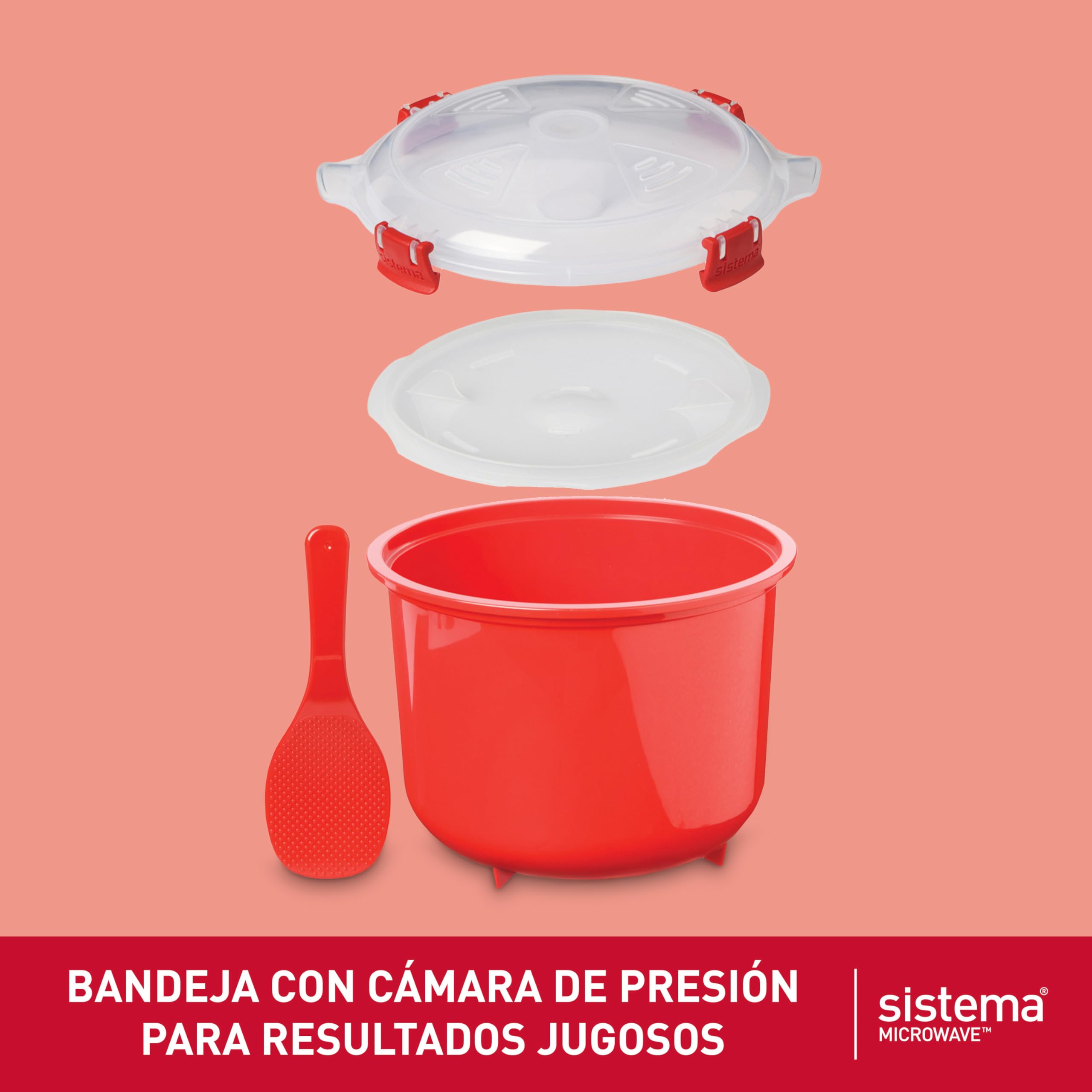 Sistema arrocera para microondas | 2,6 l | Arrocera pequeña apta para lavavajillas | Sin BPA | Rojo