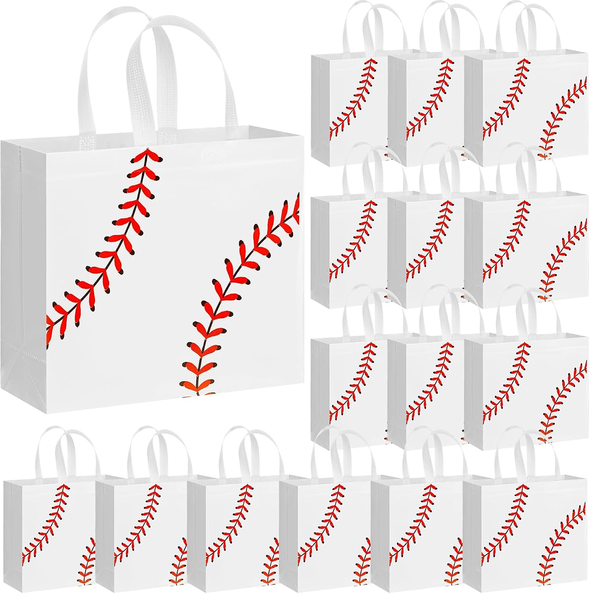 Locmeo 15 Pcs Baseball Gift Bags with Handles Reusable Goodie Treat Non Woven Tote Bags 12.6"x5.1"x11" Large End of Season Party Favors for Senior Night Coach Appreciation Gifts