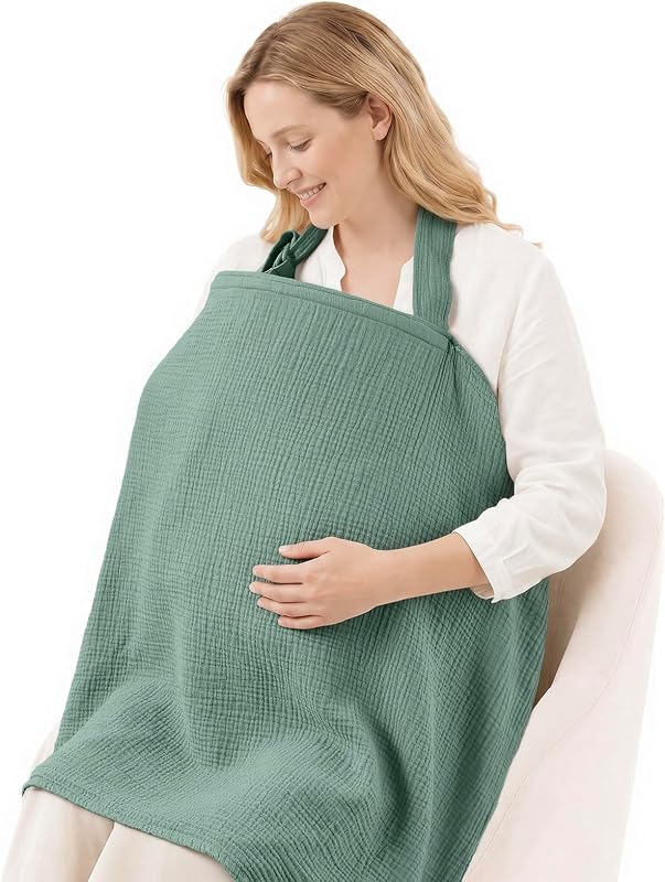 Blissful Diary Funda de lactancia de muselina para lactancia materna, funda de lactancia transpirable con escote en arco para mujer, delantal de lactancia (verde romano)
