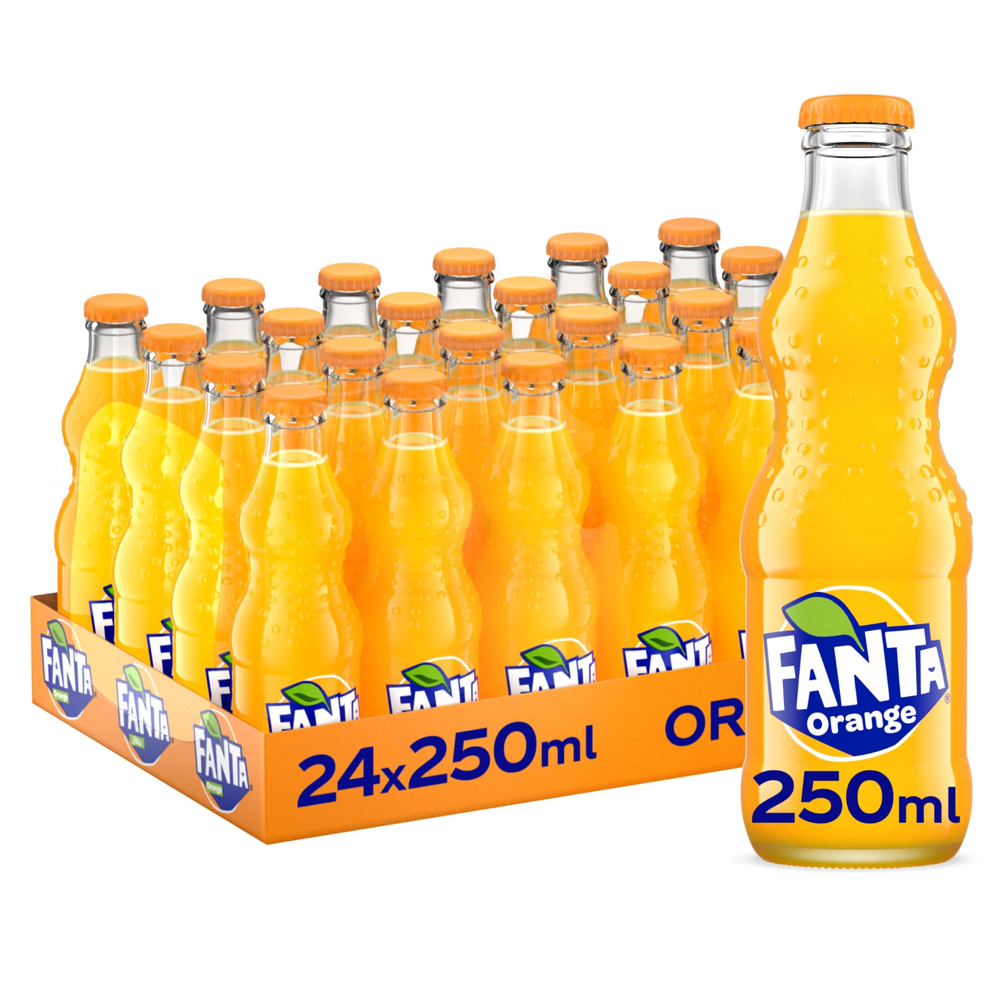 FANTA Orange, Carbonated Soft Drink, Glass Bottle 250ml, pack of 24