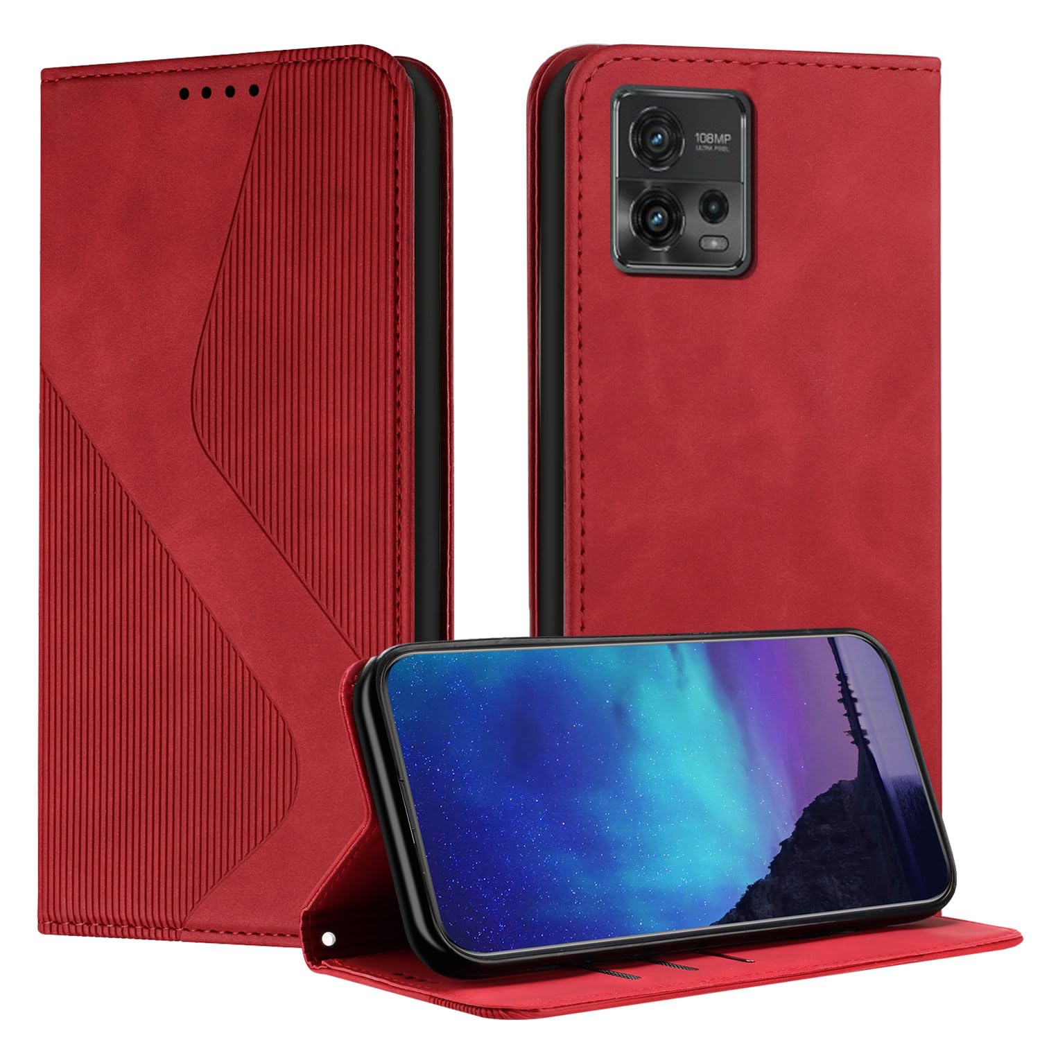 Etui na Motorola Moto G72 5G Portfel z klapką ze skóry PU, [3 miejsca na karty] [zamknięcie magnetyczne] [regulowany pasek na ramię] - Czerwony
