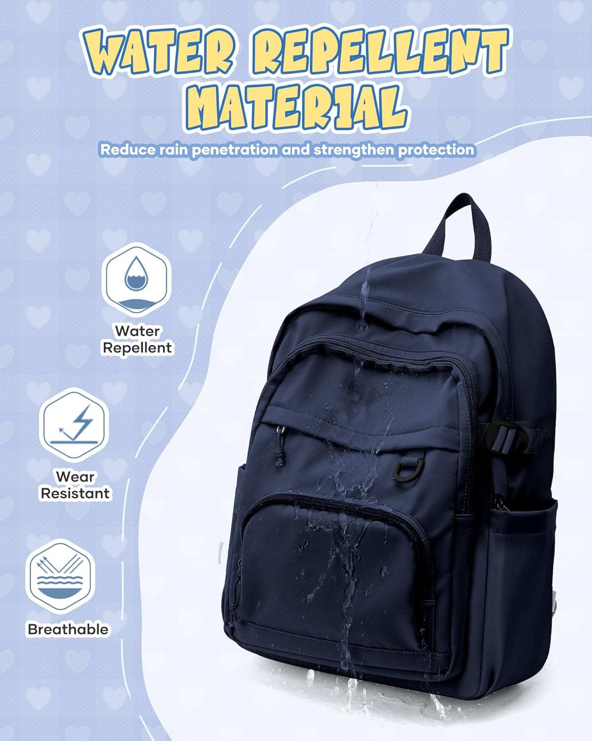 Lightweight Backpack for College & High School Backpack With Lots of Pockets Cute School Bag for Girls Boys, Large Capacity Bookbag for Women Men, Waterproof Teens Casual Daypack Backpack(Dark Blue) - Image 5