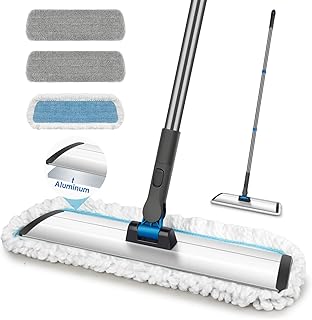 Microfiber Floor Mop for Hardwood Floor Cleaning, Dust Wet Mop with 3 Washable Pads and Aluminum Panel, Professional Flat ...