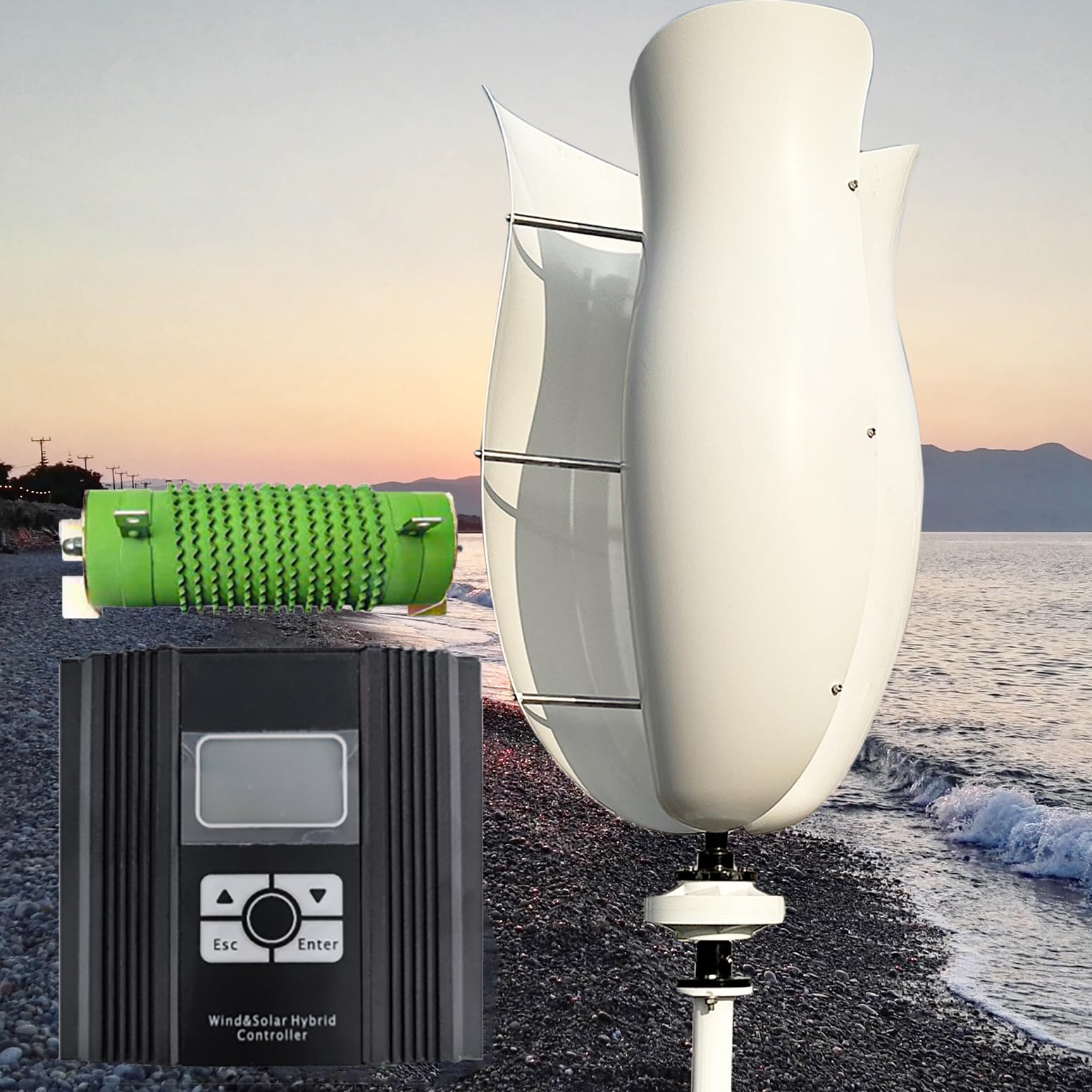3KW Windkraftanlage Windturbine 12V / 24V / 48V Vertikale Windgenerator Mit Controller Und Entlastungsventil, Magnetisch Gelagerter Generator Für Gärten, Schiffe, Straßen Und Dächer,3000w,48V