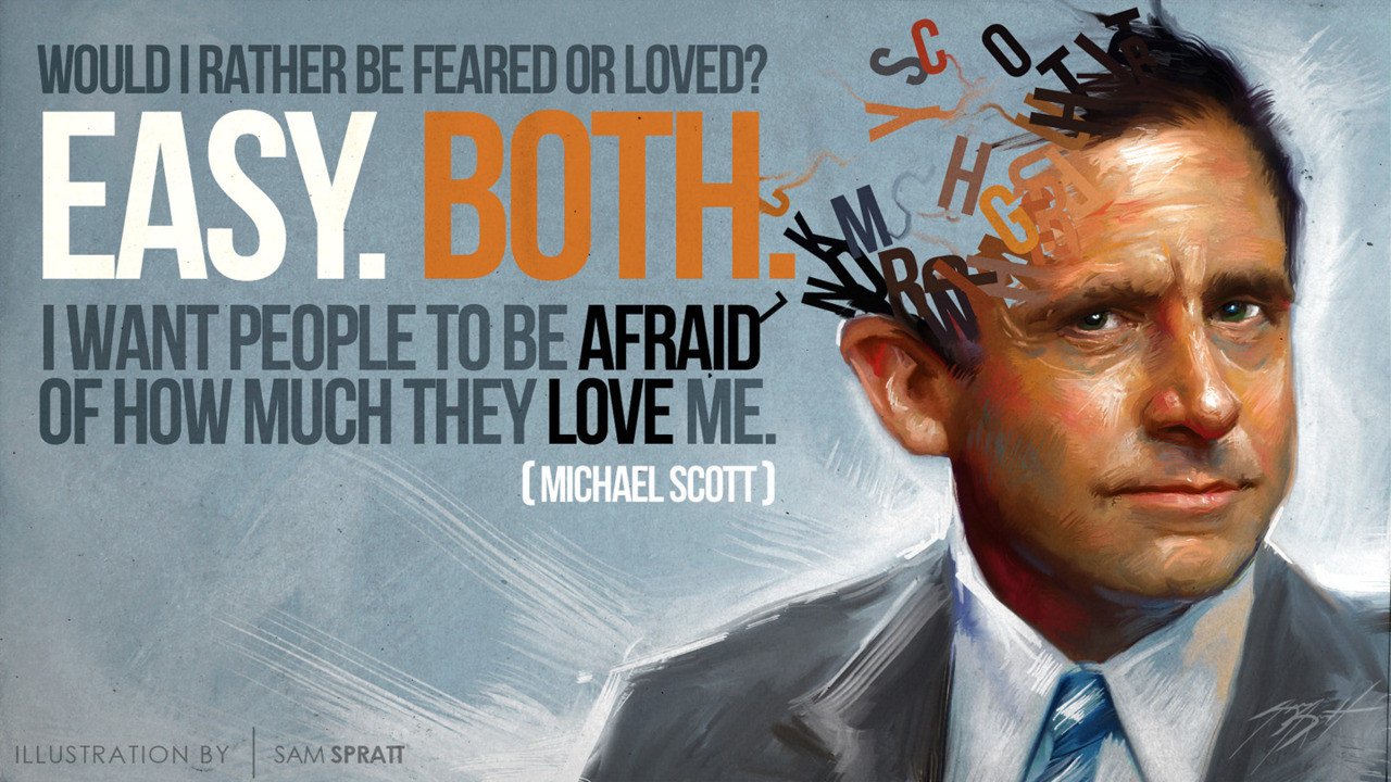 "Would I rather be feared or loved?" - Michael Scott Poster Print (12 inch X 18 inch, Rolled)