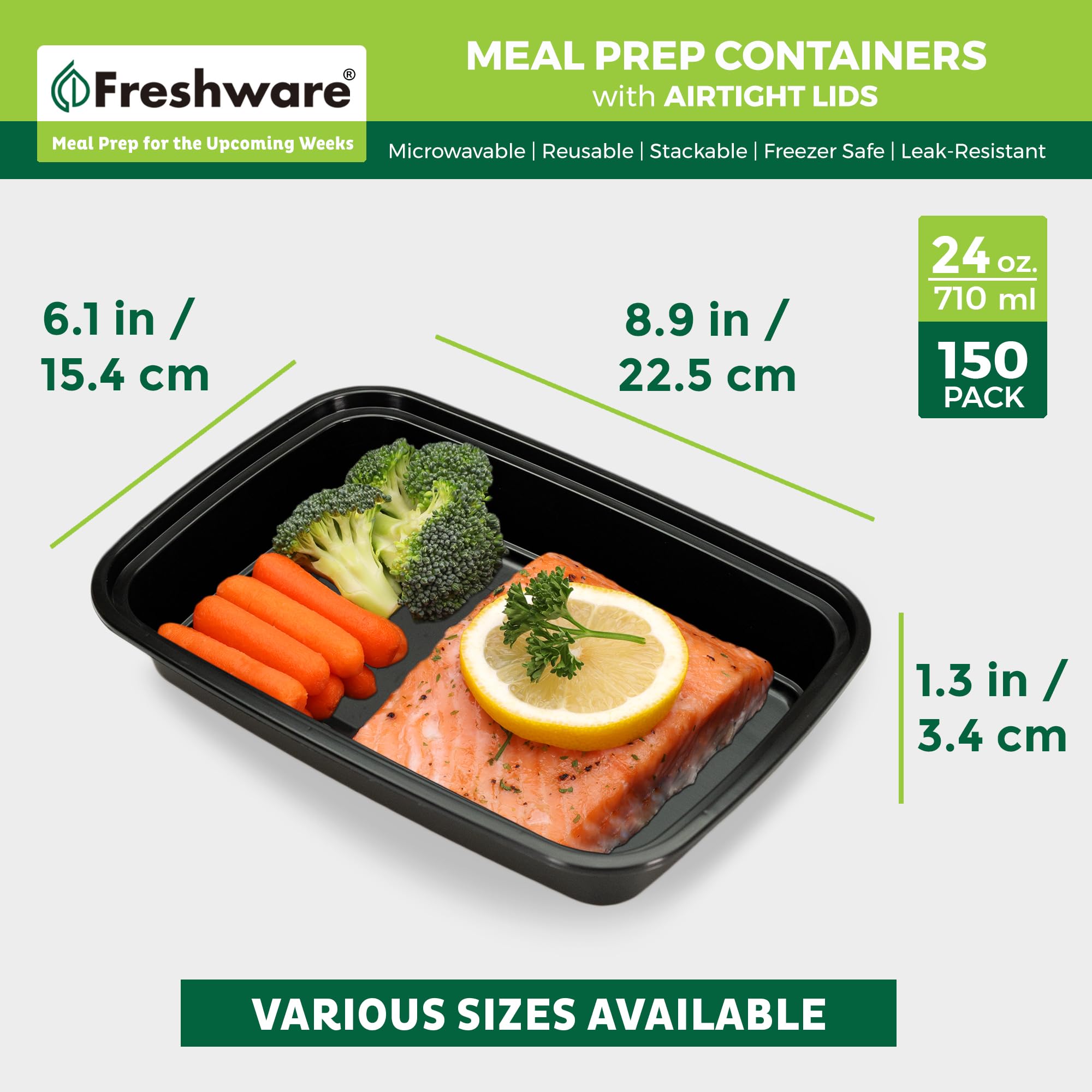 Freshware Meal Prep Containers [150 Pack] 1 Fach mit Deckel, Frischhaltedosen, Bento-Box, BPA-frei, stapelbar, mikrowellen-/spülmaschinen-/gefriergeeignet (680 ml)