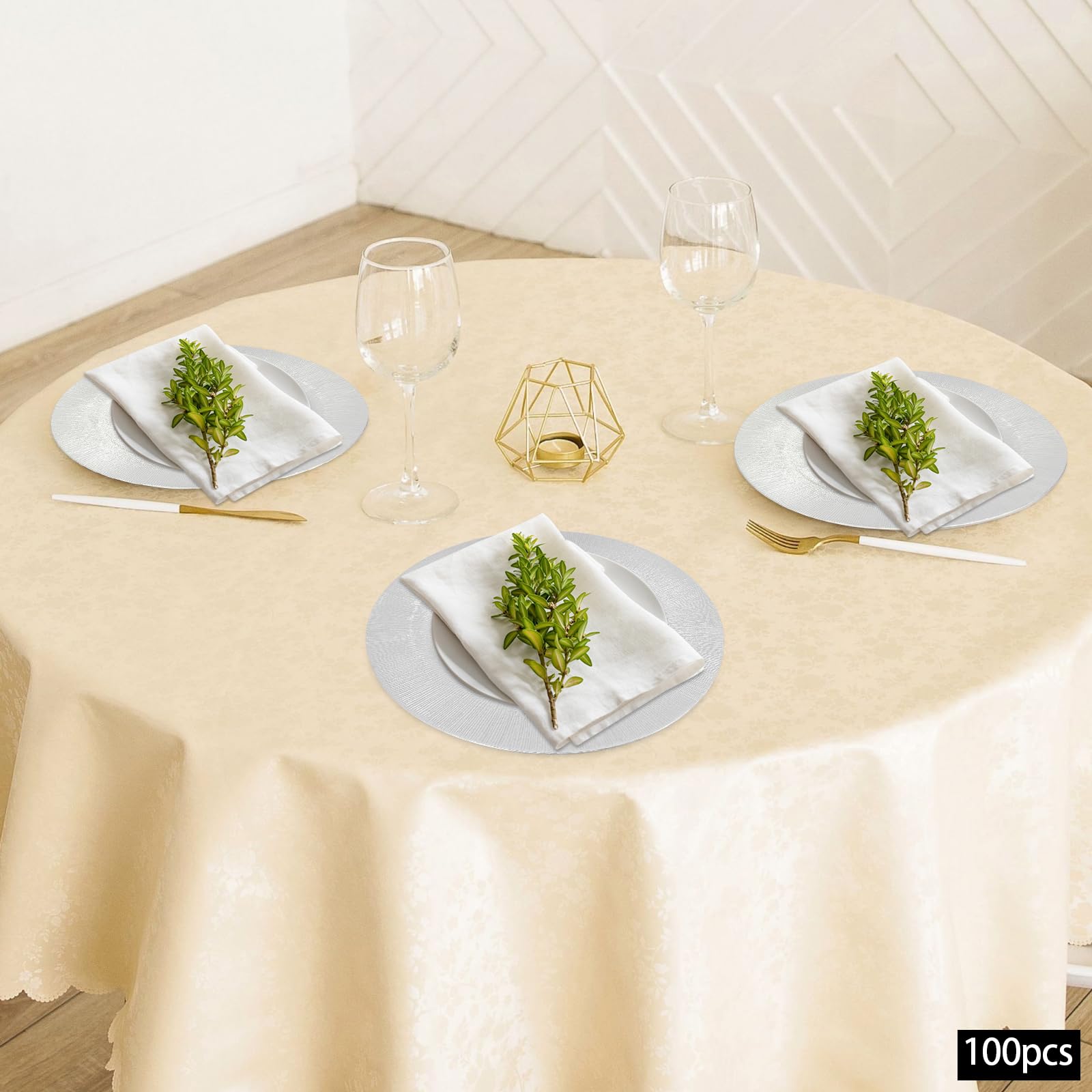 Eapmic 100 Pcs Plastic Charger Plates Bulk, 13 Inch Dinner Plate Chargers, Reusable Round Floral Plates for Wedding, Banquet, Party & Restaurant Decor (Silver)