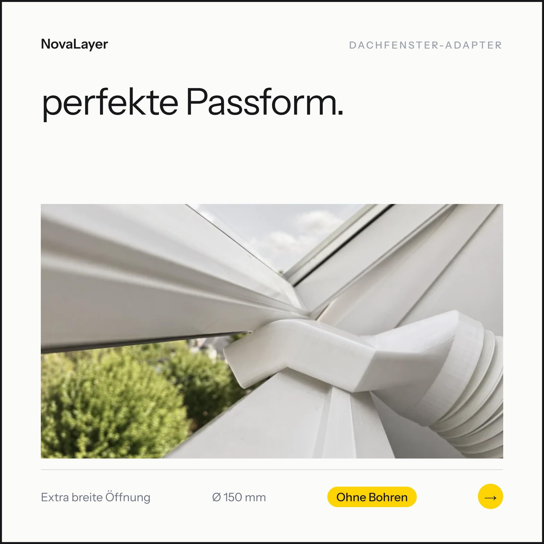 Fenster Adapter Klima Abluft extra breit und flach – Reduzierstück Ø150mm auf schmale Öffnung 35×4,5cm – Passend für mobile Klimaanlagen – 3D-Druck – Made in Austria