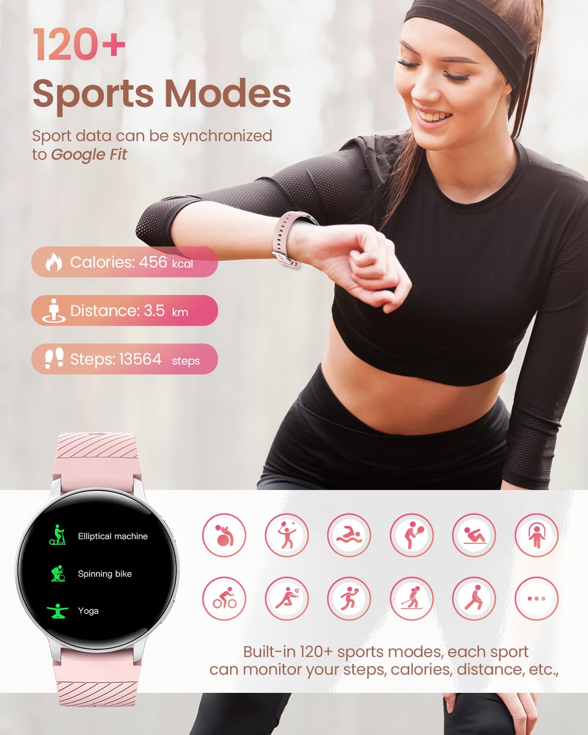HASAKEI Montre Connectée Femme avec Bluetooth 5.3, Smartwatch IP68 avec Fonction Féminine/120+ Modes Sport/Fréquence Cardiaque/Sommeil/SpO2 Montre Connectée Podomètre Calories Android iOS Gris Argenté