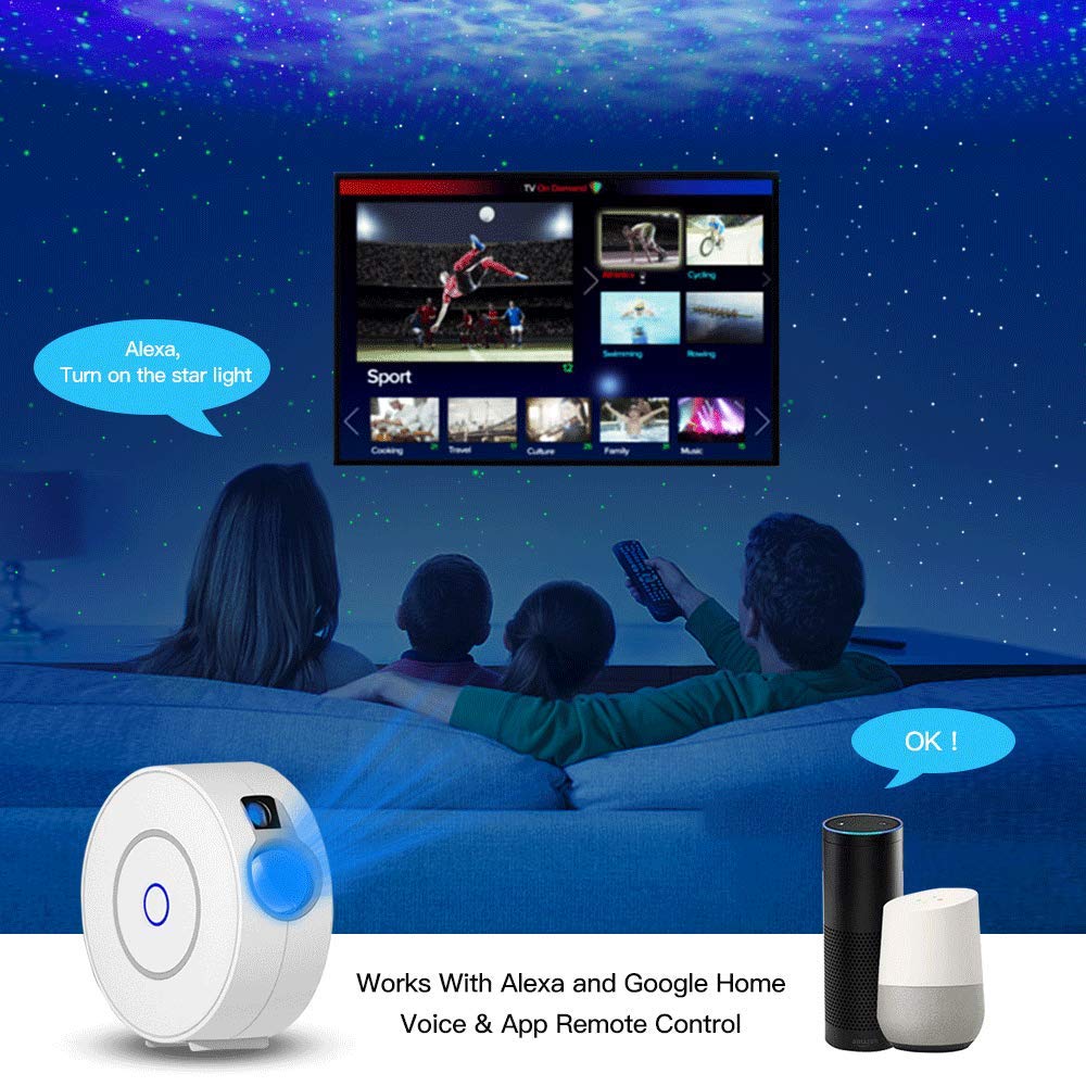 Inteligentny projektor gwiazd WiFi, lampka nocna LED, gwiaździste niebo, praca z Alexa, aplikacja i sterowany głosem, do pokoju gier, sypialni, kina domowego, dekoracja, prezenty walentynkowe