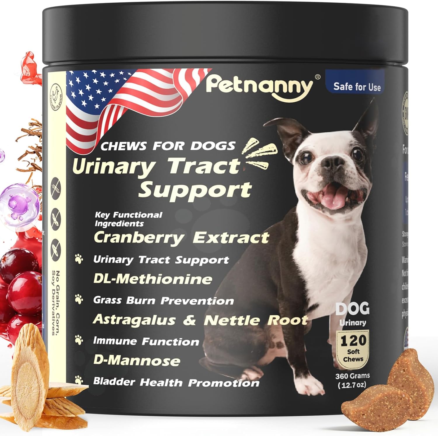 Petnanny Urinary Tract Support Soft Chews for Dogs, Cranberry Supplement for Dogs, Supports Bladder Health, pH Balance & Immunity, Chicken Flavor