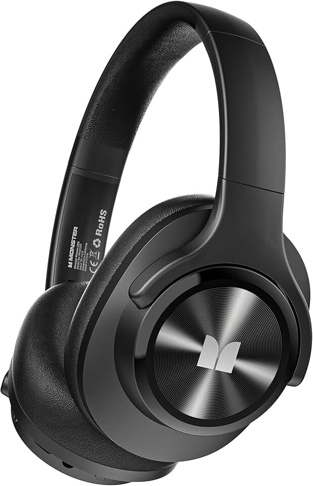 Monster Mission 200 Wireless Headphones Bluetooth 5.4-3 EQ Modes, 60H Playtime, HiFi Stereo Low Latency, Deep Bass, Foldable Lightweight for PC/Mac/Cellphone (Black)
