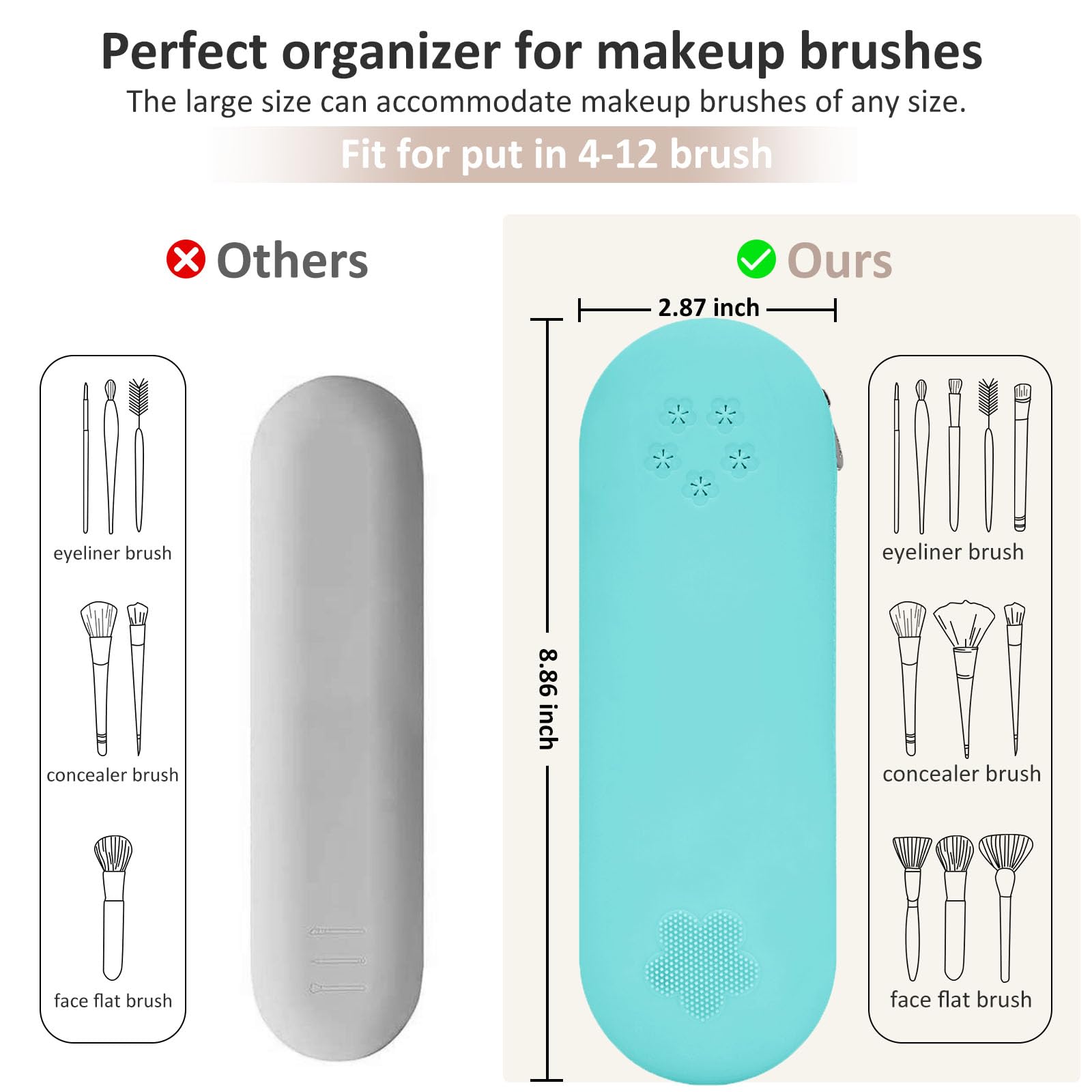OPuluva Travel Makeup Brush Holder, Silicone makeup brush bag with Zipper, Portable Makeup Brush Pouch Cosmetic Bag, Large Makeup Brush Travel Case for Daily Work or Gift