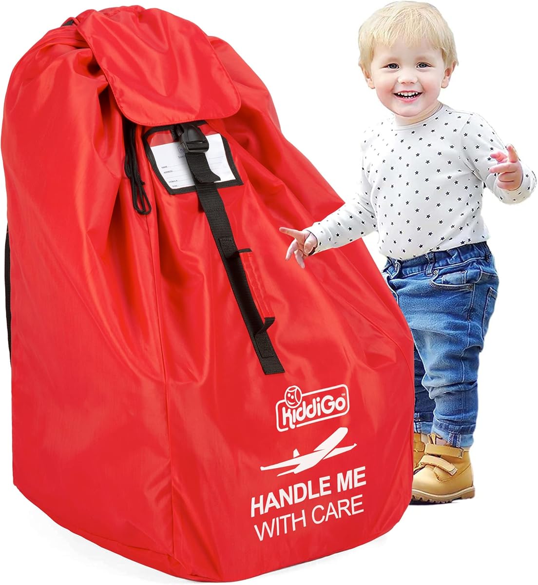 KiddiGo Car Seat Travel Bag for Airplane, Red, 33” H x 18” W x 18” D, Fits Most Standard Convertible, Booster & Infant Car Seats, Gate Check Universal Size Car Seat Cover, Easy Carry Design
