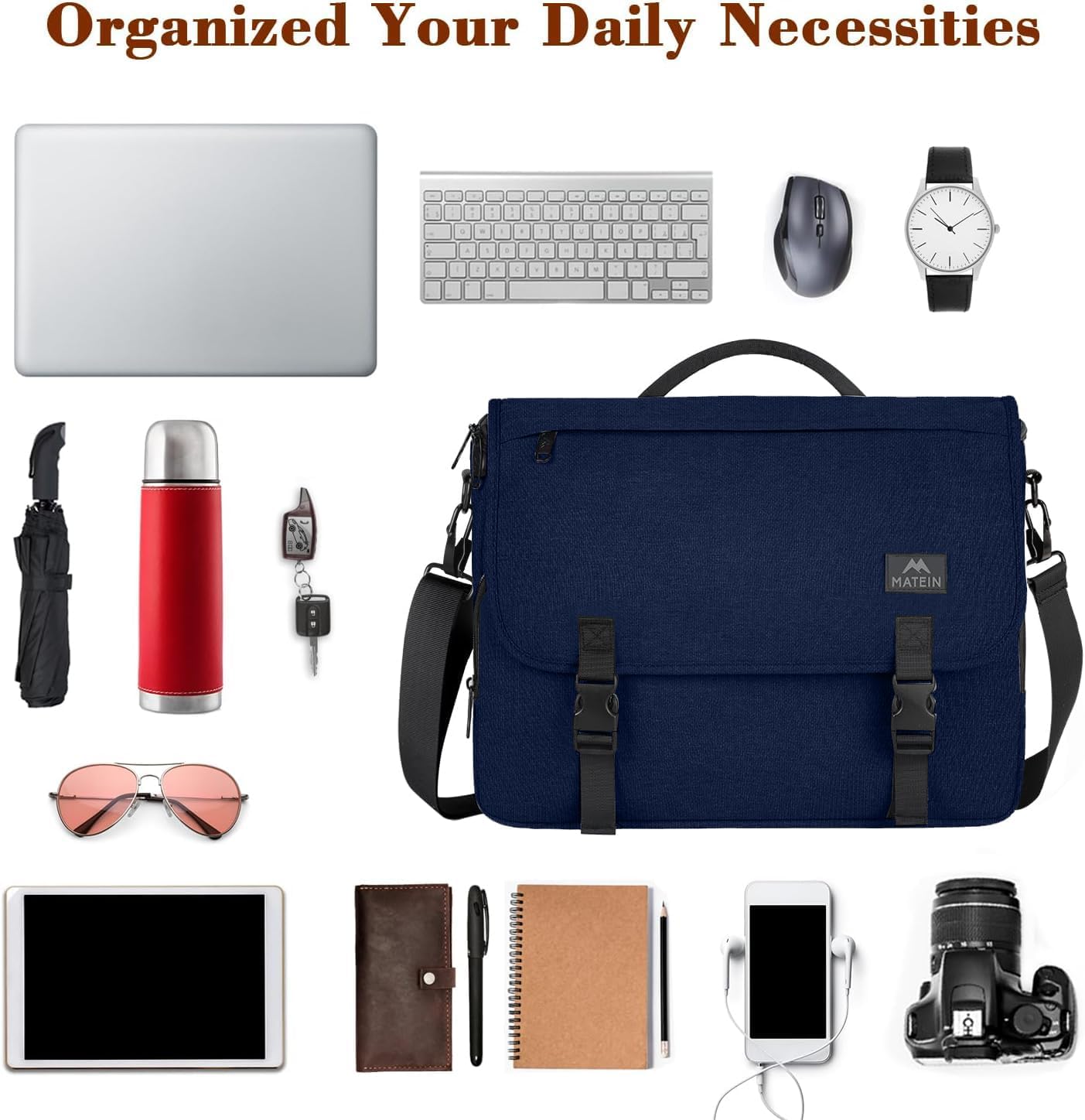 MATEIN Messenger Bag for Men, Briefcases Lightweight Men's Laptop Bag 15.6 inch Water Resistant Crossbody Satchel Computer Work Office Case with Shoulder Strap, Blue - Image 8