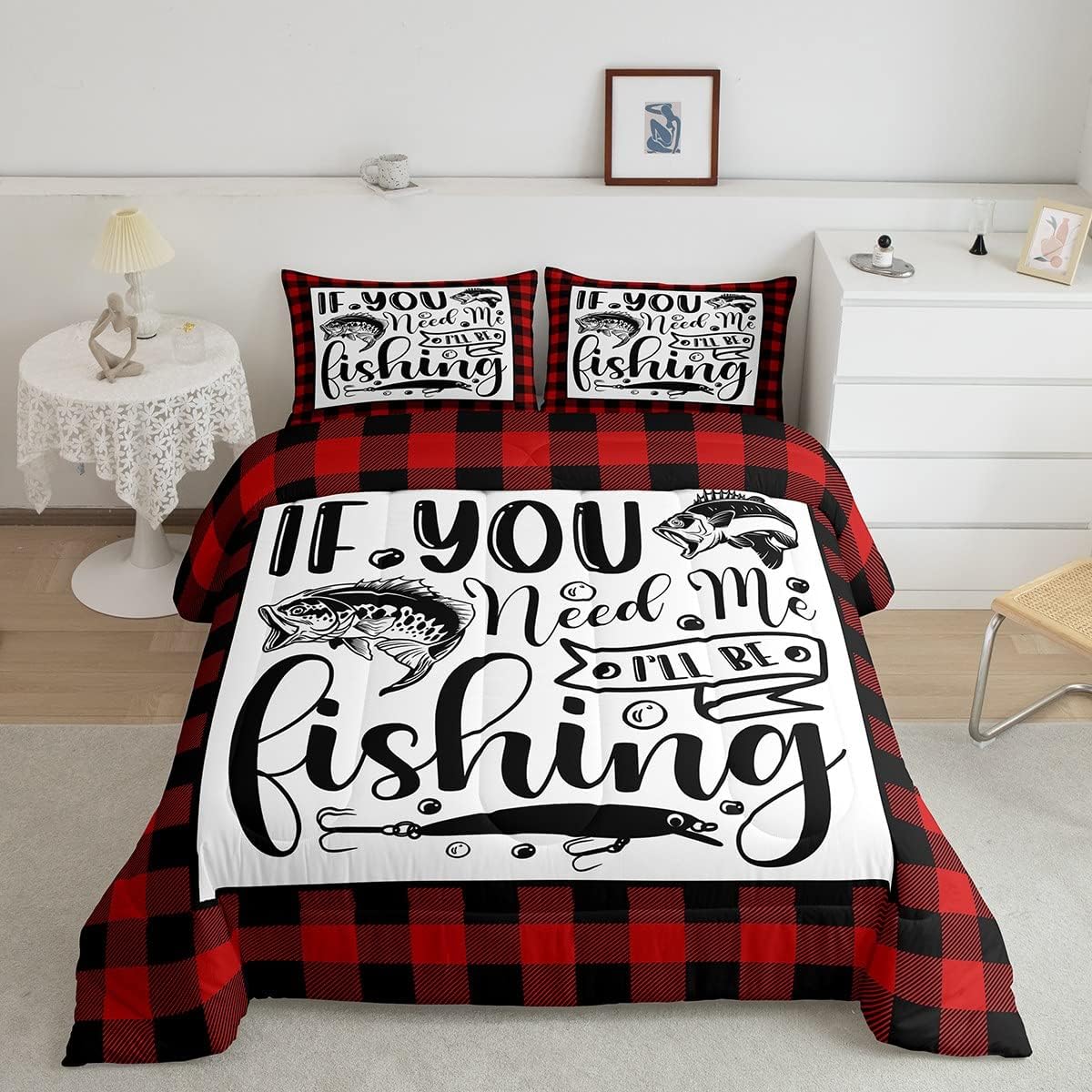 Erosebridal Bass Fish Comforter Set Full Size, Hunting