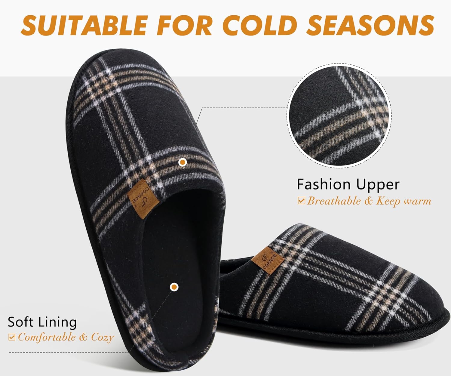 COFACE Mens Memory Foam House Slippers Slip On Cozy Scuff Shoes Indoor/Outdoor with Arch Support Size 7-15 - Image 3