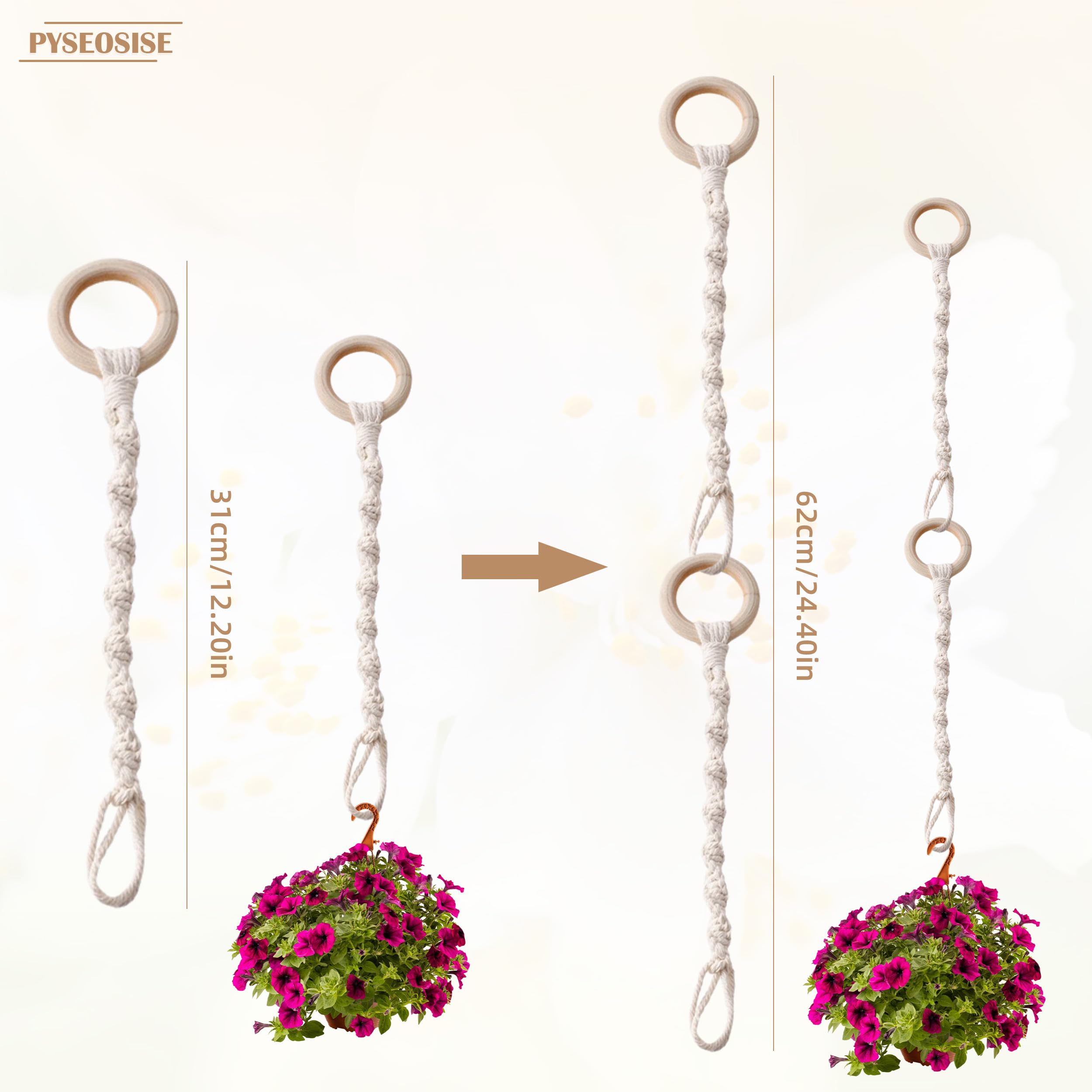 Rallonges de Suspension Plante, 6 Pièces Support de Plantes Macramé, Suspension Pot de Fleurs en Corde de Coton Beige Style Bohème avec Crochets pour Extérieur Jardin et Balcon