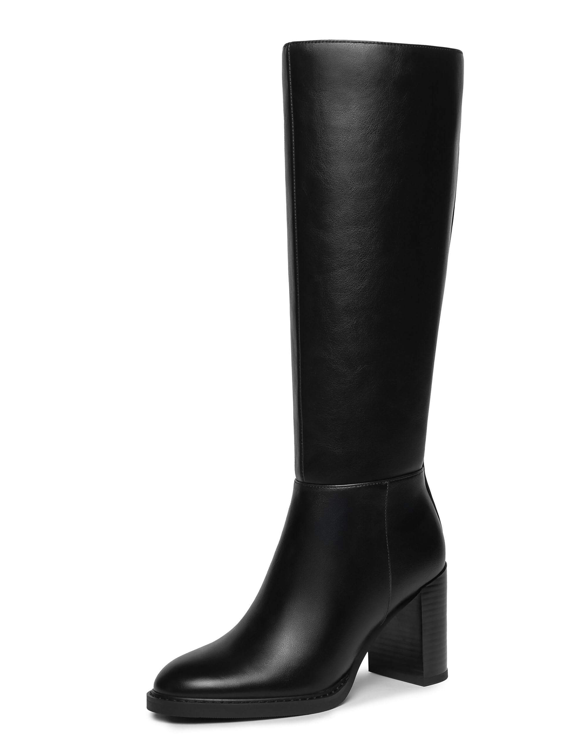Womens Knee High Boots Square Toe Chunky Block Heel Long Boots for Women Side Zipper Comfort Tall Boots