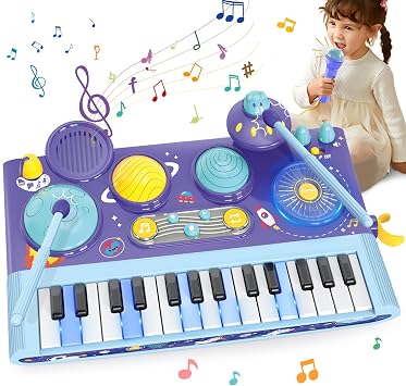 Mostop Baby Piano Drum Set for Toddlers 1-3 Musical Toys 5 in 1 Baby DJ Table Piano Keyboard Xylophone Instruments for 1 2 Year Old Boys Girls, Baby Musical Instrument Learning Toys Birthday Gift