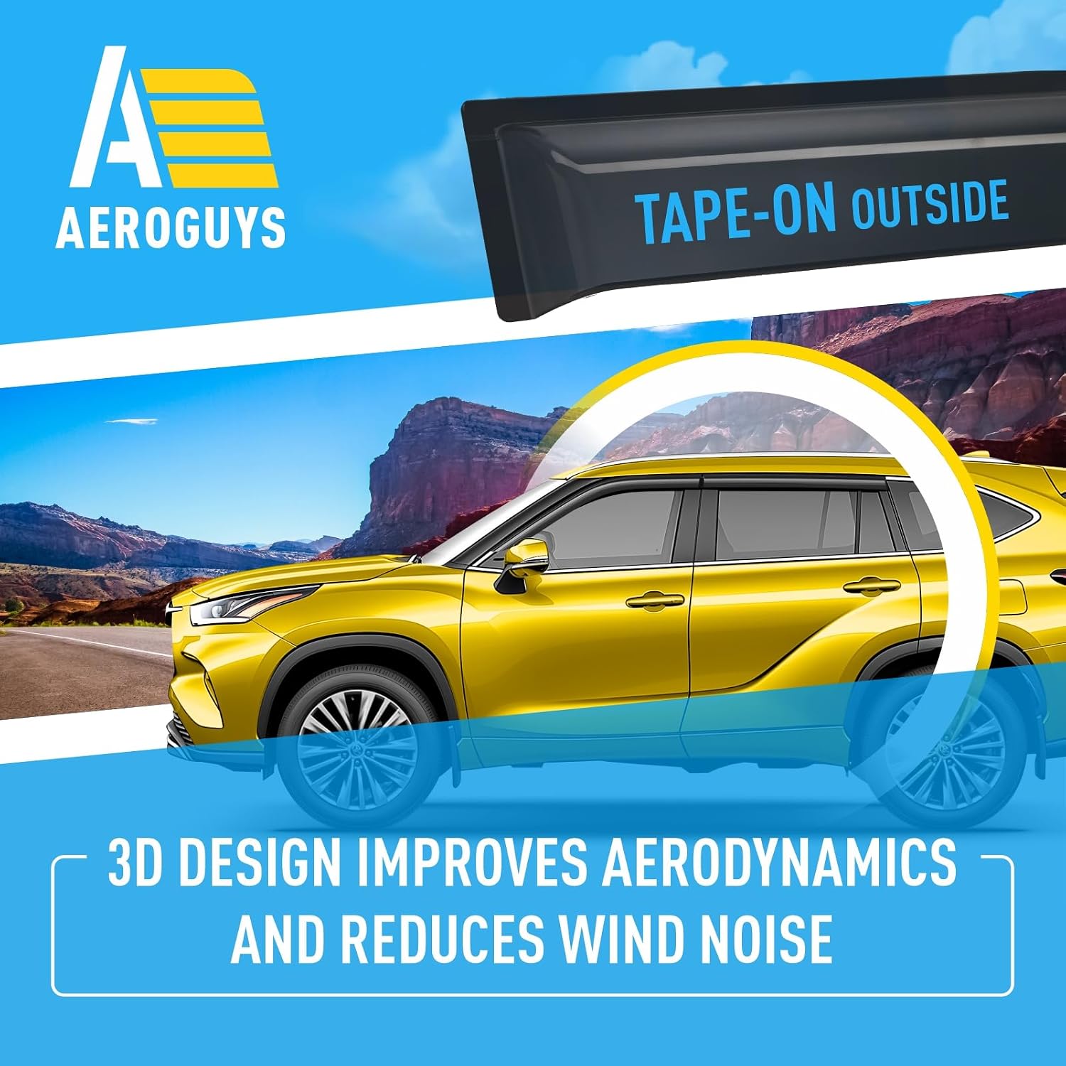 Extra Durable Window Deflectors Tape-On Window Visors Rain Guards Fit for Toyota Highlander 2020-2026, Sun Visors, Wind Vent for Shades, Exterior Car Accessories - 4pcs. AG0740