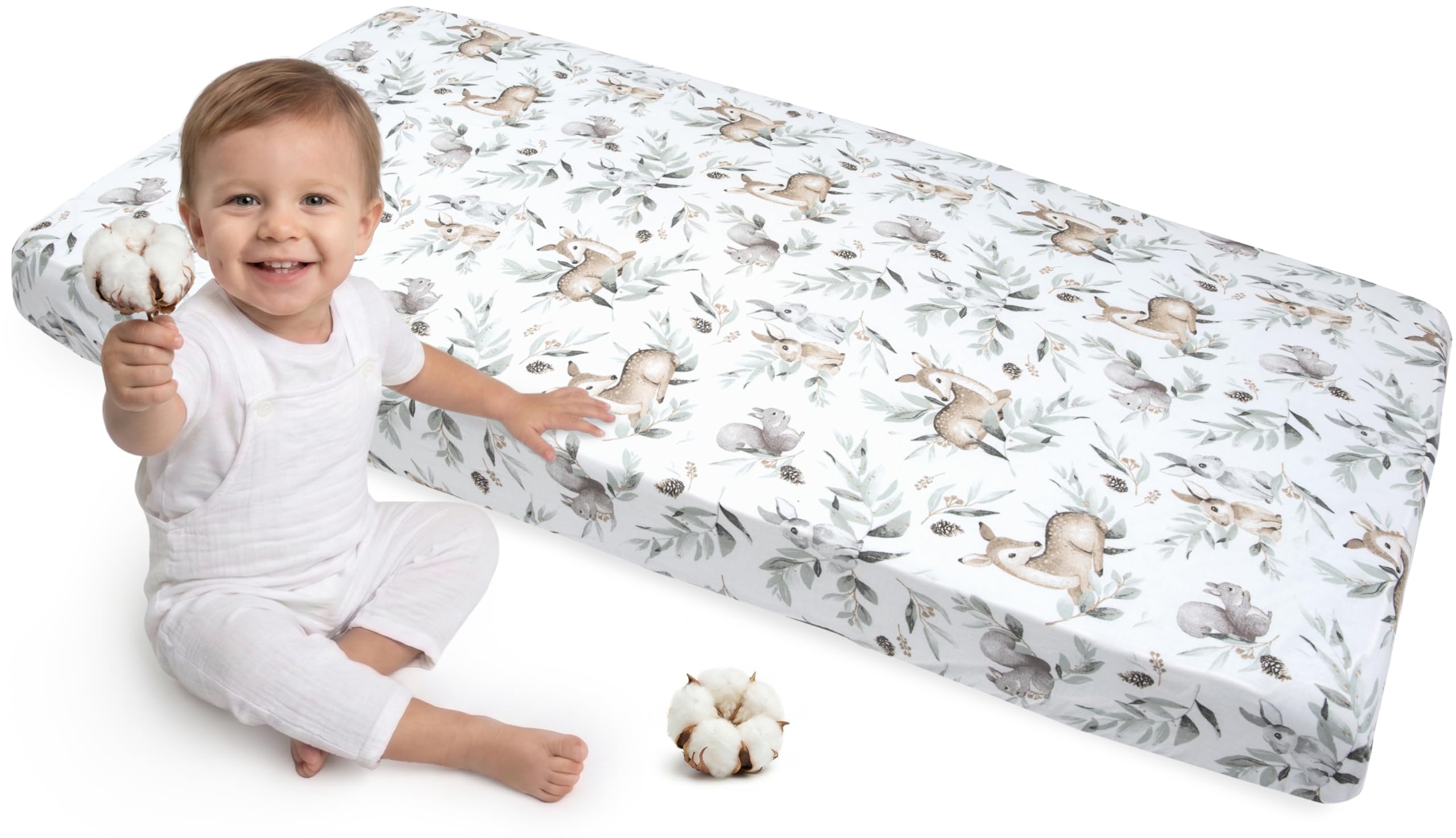 Medi Partners Fitted Sheet 60x120 cm 100% Cotton Baby Bed Linen Mattress Cot (Deer in leaves)