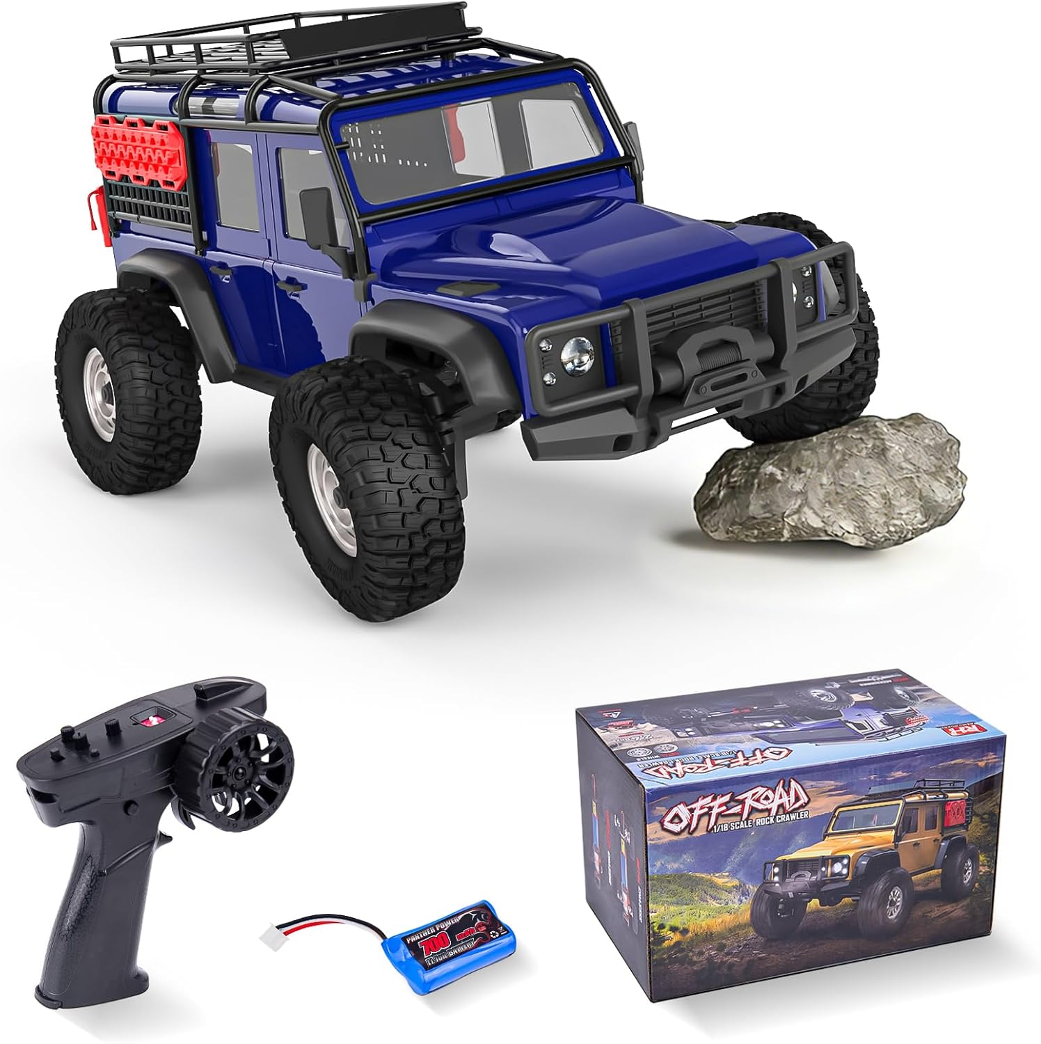 Cheerwing 1:18 Rock Crawler 2.4Ghz Car 4WD Off Road RC Monster Truck with Two-Speed Gearbox Hobby RC Car for Adults (Blue)