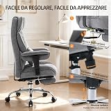 Efomao Sedia da Ufficio Ergonomica in Tessuto, Poltrona Scrivania Reclinabile con Poggiapiedi Estraibile, Schienale Alto, Supporto Lombare, Sedia Girevole per PC, Smart Working e Gaming (Grigio) - 7