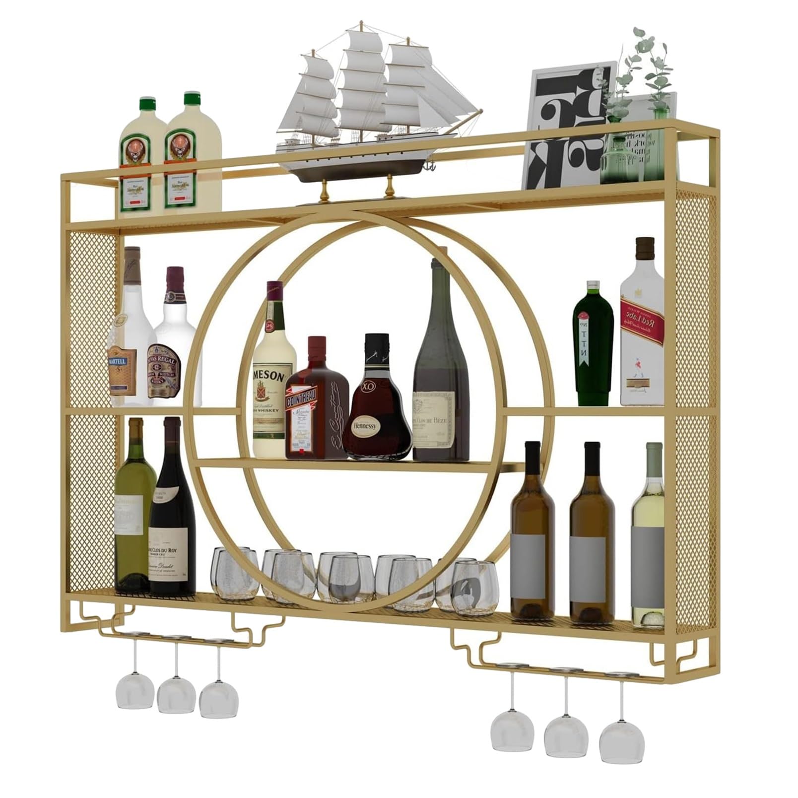 Étagères de bar flottantes en métal avec support verres à vin