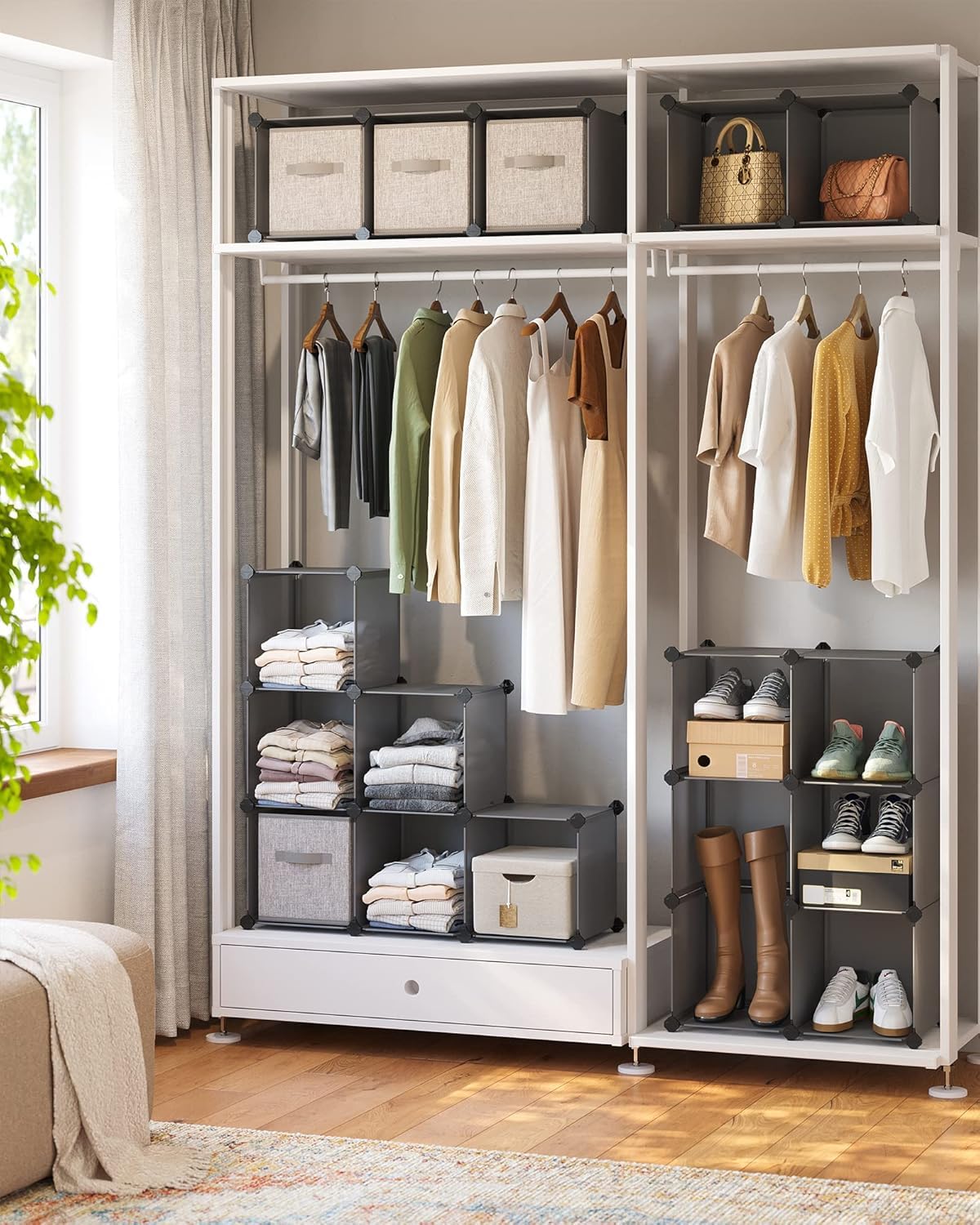 Organizzatore Modulare 16 Cubi per Armadio e Libreria - Scaffale Multiuso con Martello, Pannelli Impermeabili, Struttura Metallica Rinforzata - Ideale per Vestiti, Libri, Giocattoli (Grigio)