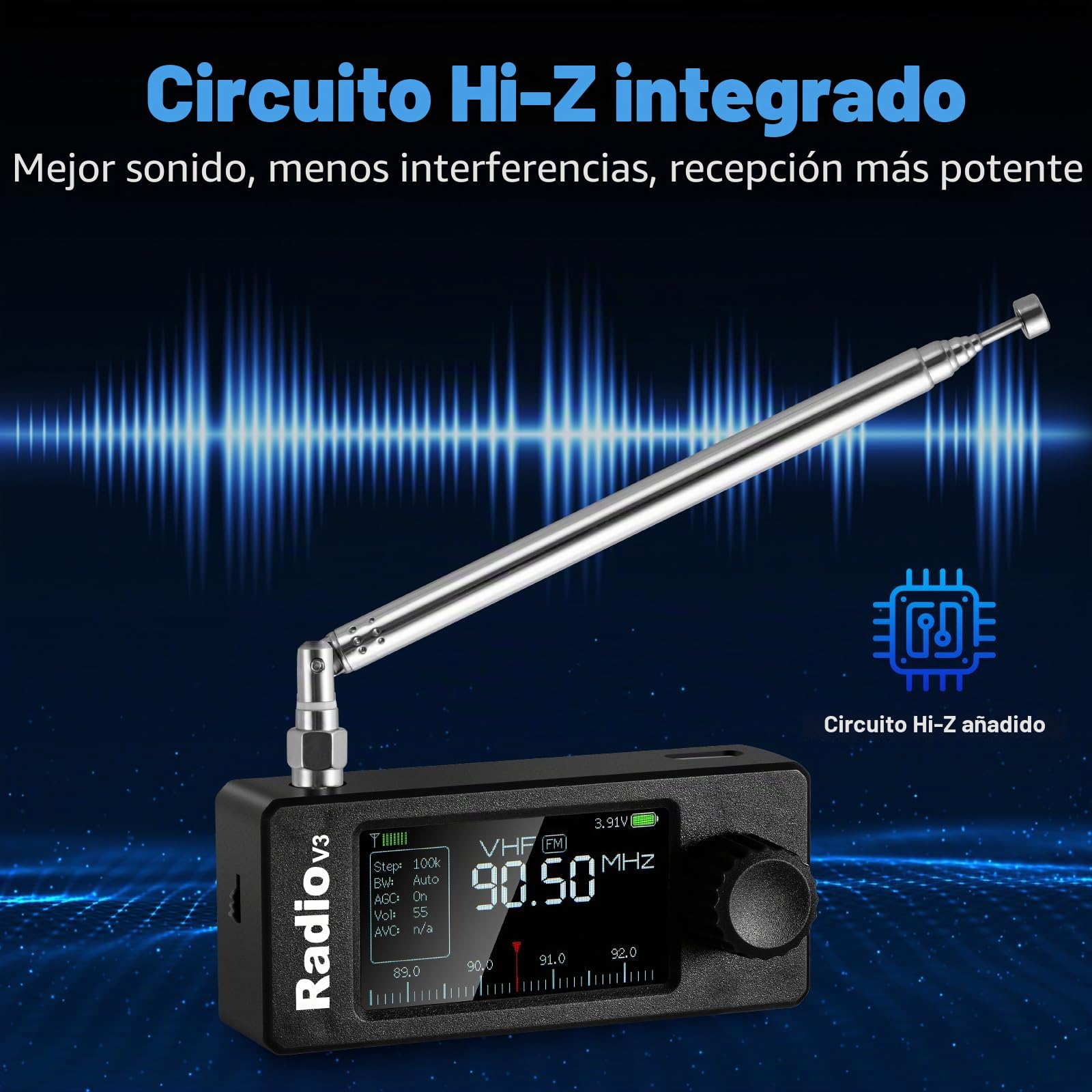 AURSINC Si4732-ESP32 V3 - Mini receptor de radio de onda corta de bolsillo, banda: HF SW MW VHF todas las bandas, modo AM/FM/LSB/USB, con batería de 800 mAh para aventuras al aire libre, viajes, uso