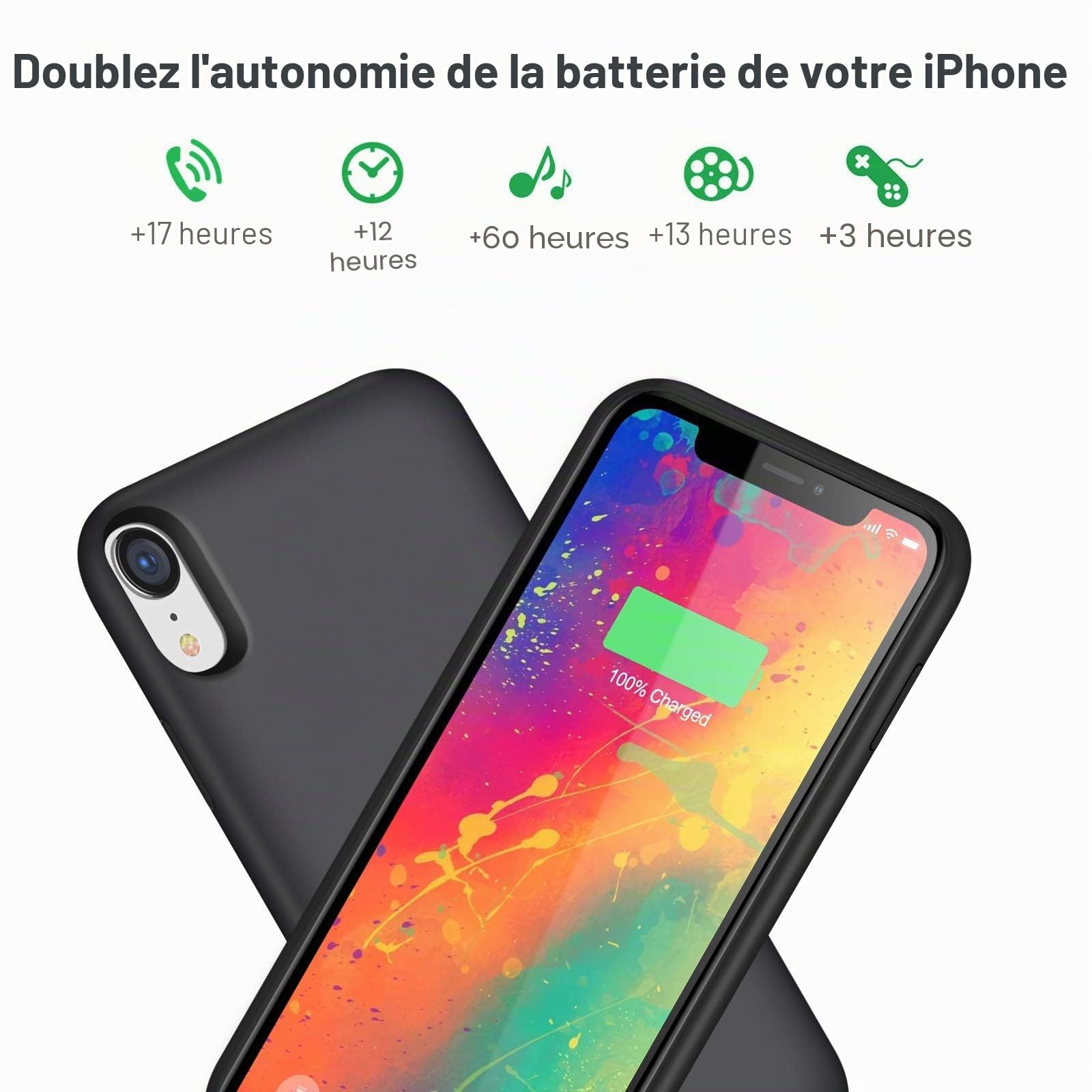 Coque de Batterie pour iPhone XR, Coque Chargeur Portable Batterie Externe Ultra, Power Bank Case pour iPhone XR [6,1 pouces]