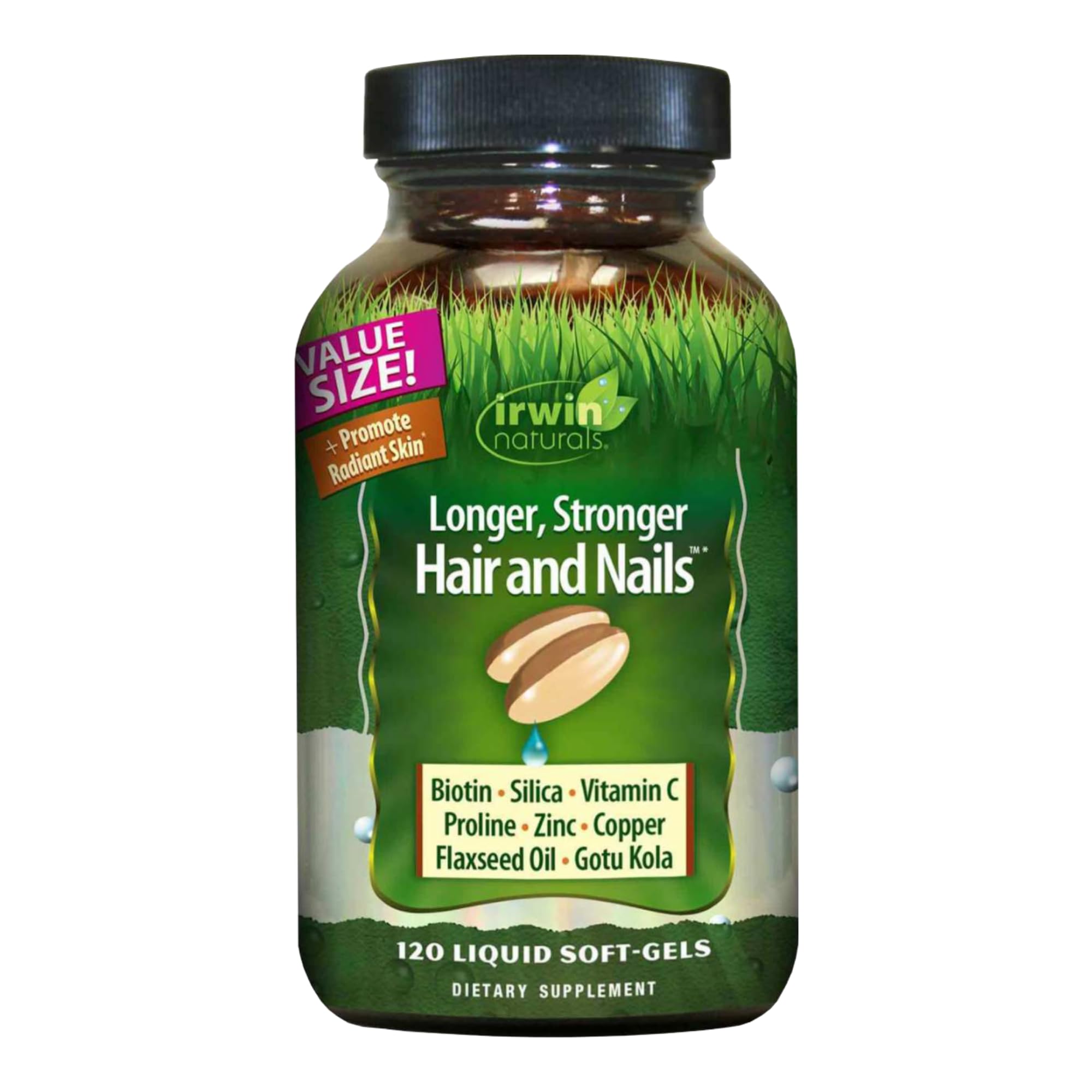 Irwin Naturals Longer, Stronger Hair and Nails - 120 Liquid Softgels - Promotes Vibrant Shine Texture & Strength - 60 Total Servings