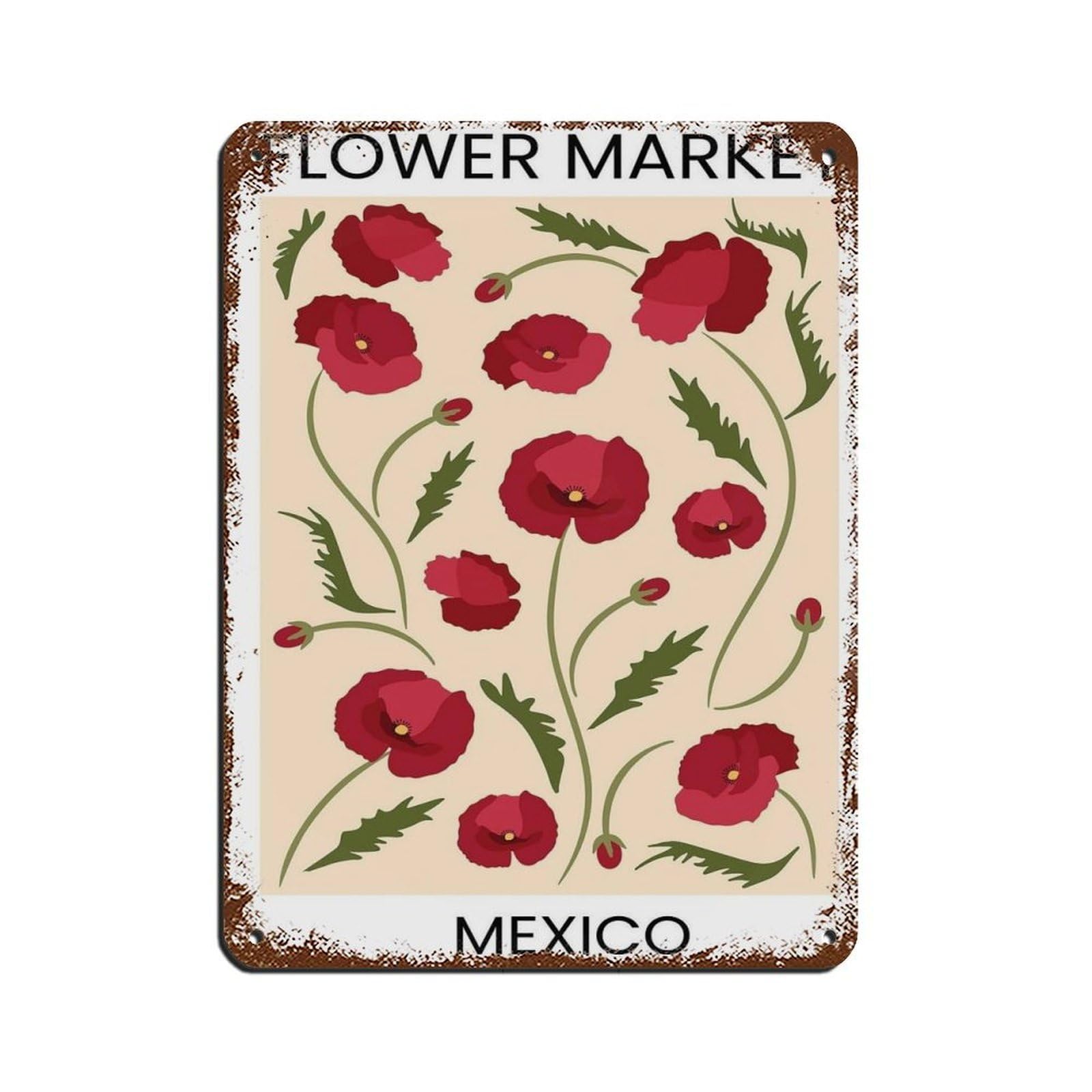 Mexico Travel Poster, Abstract Flower Poster Retro Poster Metal Tin Sign Chic Art Retro Iron Painting Bar People Cave Cafe Family Garage Poster Wall Decoration 12x16inch(30x40cm)