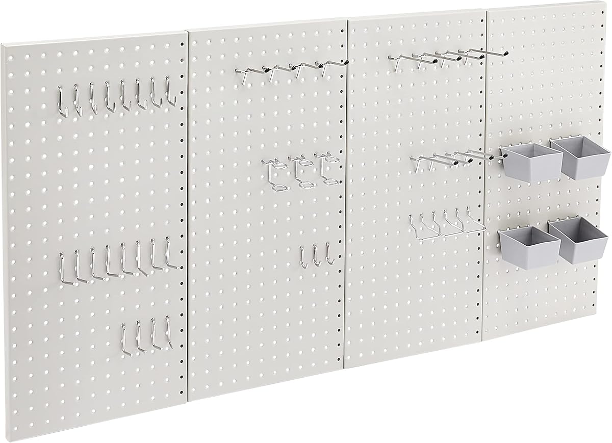 Rectangular Metal Pegboard Wall Organizer, Tool Storage Organization System, Rust and Scratch Resistant, 48-Piece Kit, Gray