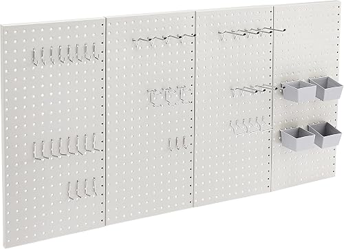 Amazon Basics Rectangular Metal Pegboard Wall Organizer, Tool Storage Organization System, Rust and Scratch Resistant, 48-Piece Kit, Gray