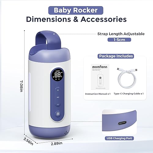 Miniatura 9 de Mecedora recargable manos libres para bebé y chupete de sueño, dispositivo de vibración portátil con 6 niveles, 21 melodías y sensor inteligente, se